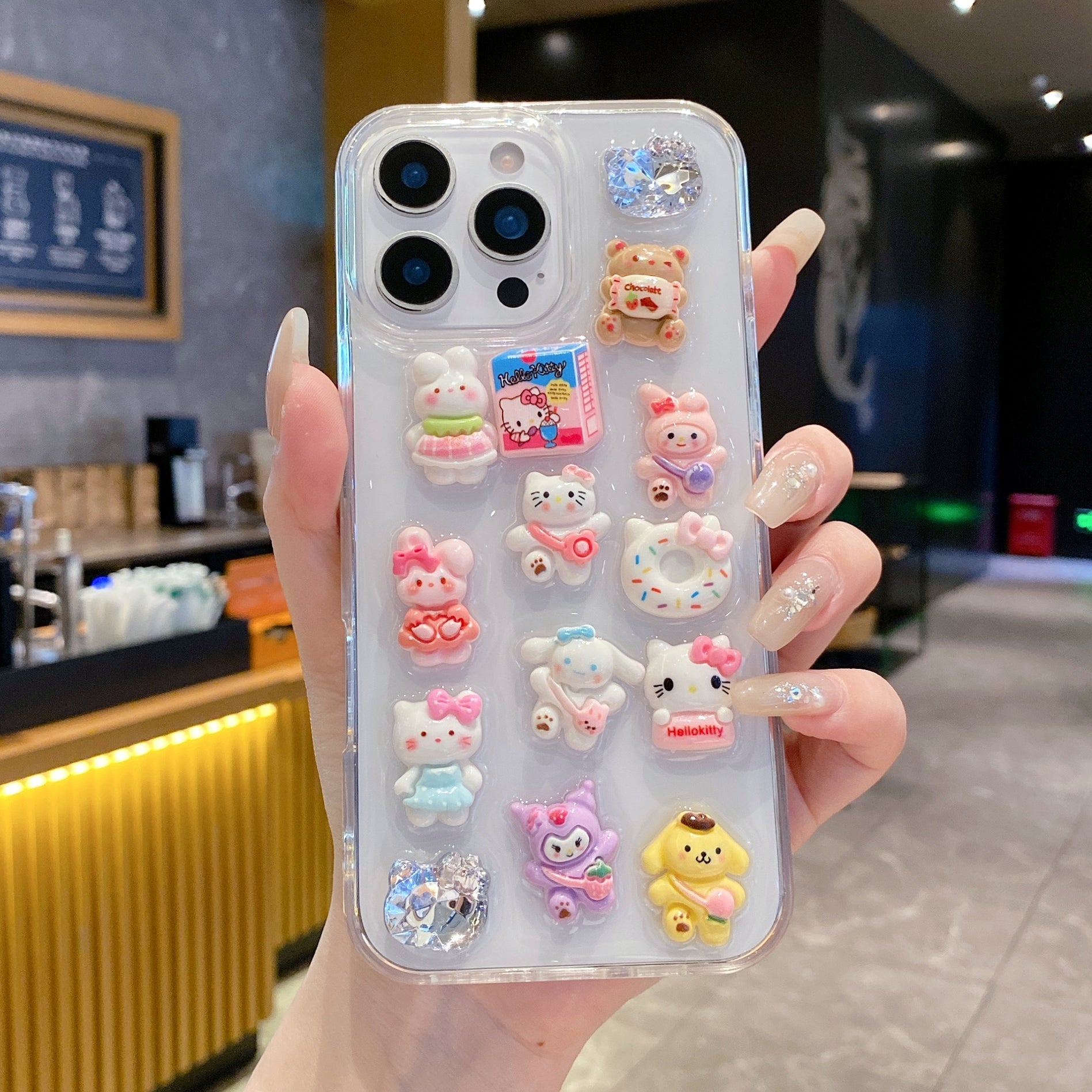 Kawaii 3D Cartoon Case with Pink Bead Strap – Trendy Girly Design For iPhone 13