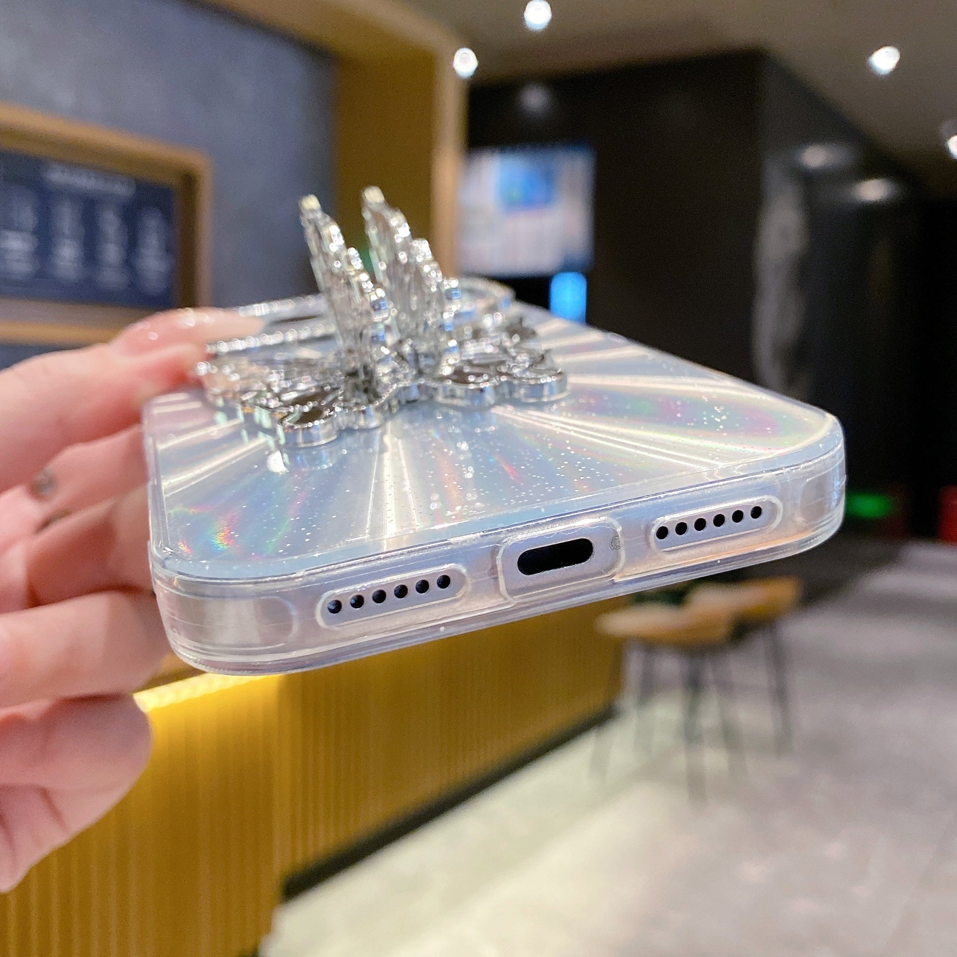 Radiant Silver Butterfly Silicone Case For iPhone