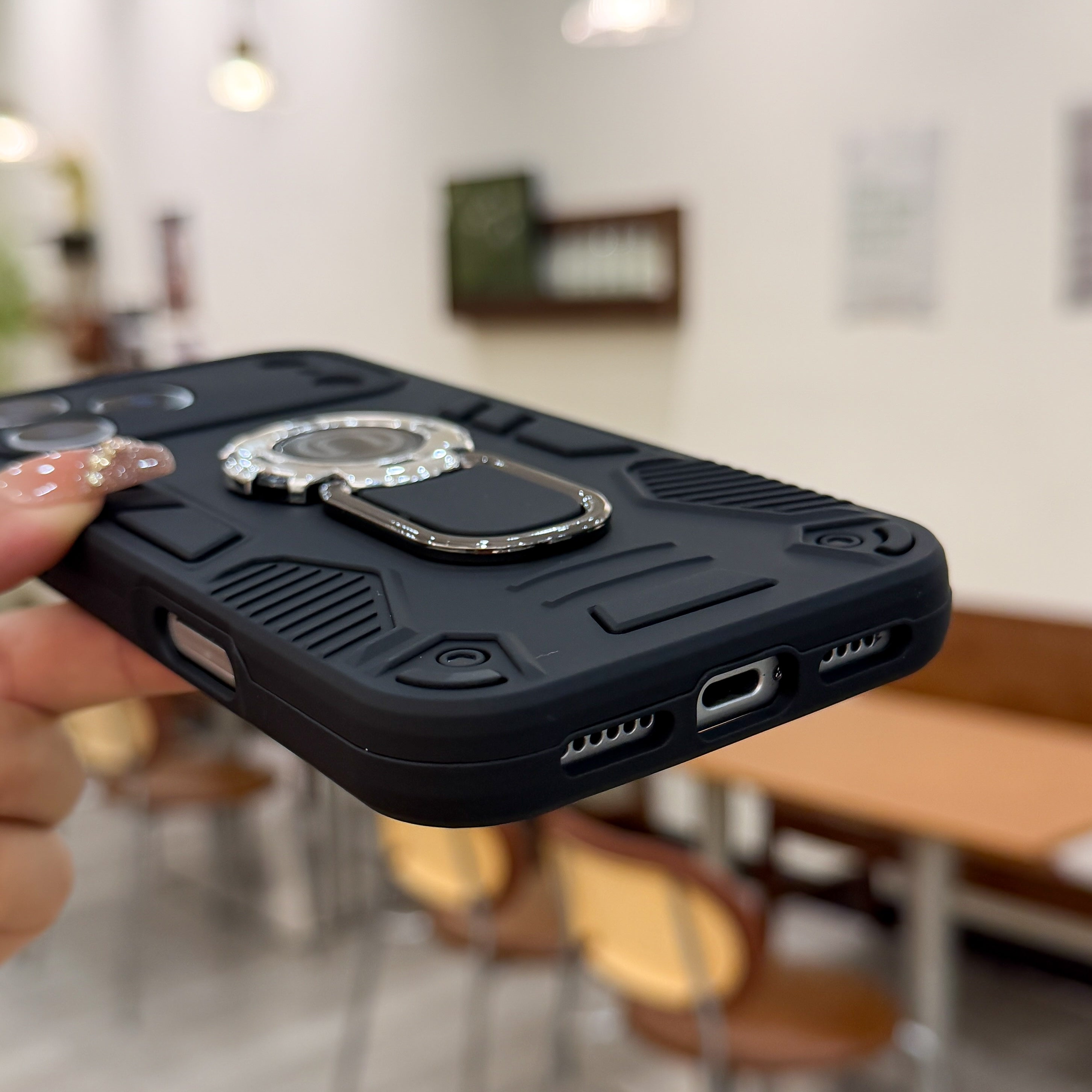 Matte Black Heavy Duty Armor Case with Magnetic Ring Kickstand Case