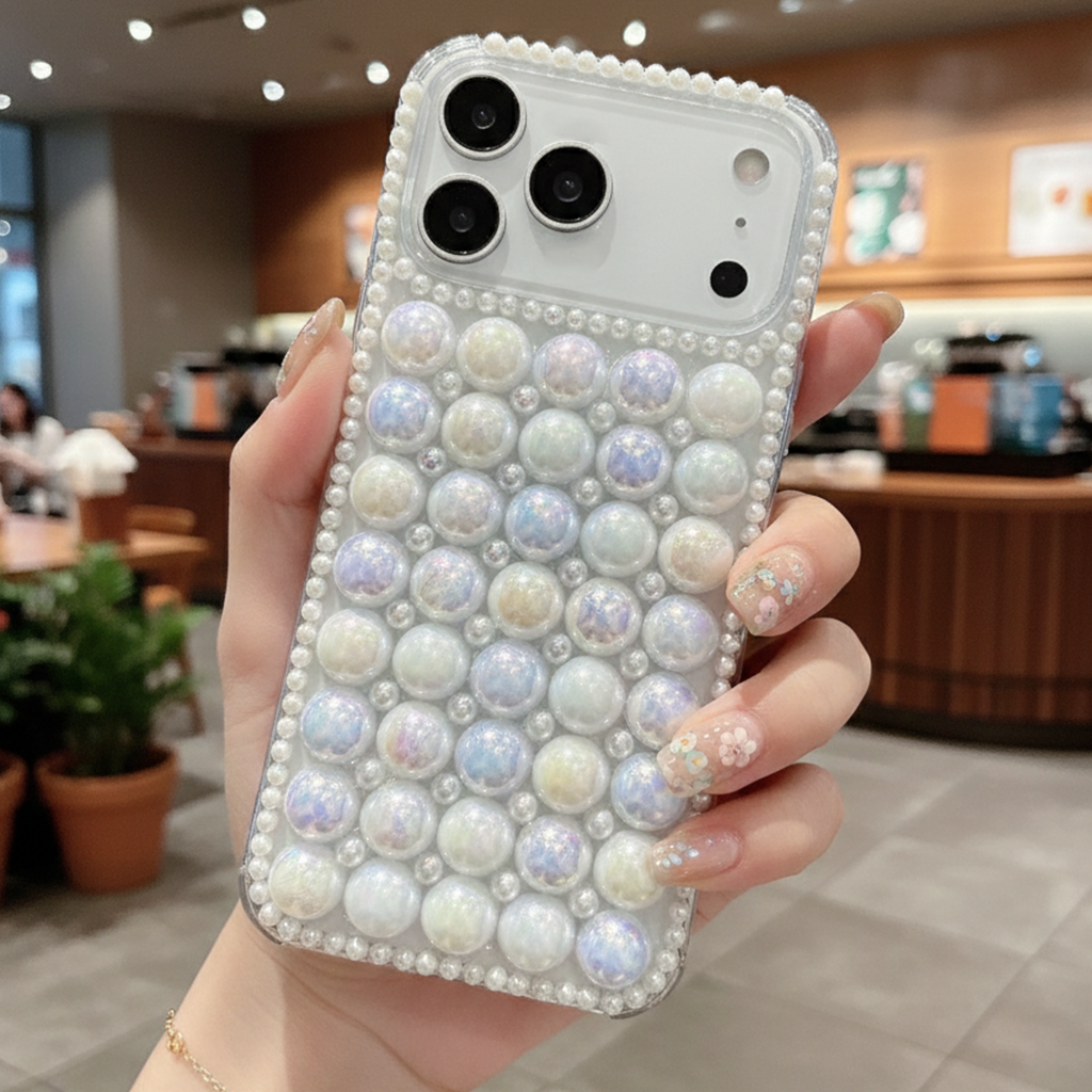 Mermaid Core Pearl Case - Glow-in-the-Light Bubble Texture with Pearl Camera Guard Phone Case For iPhone 16 pro