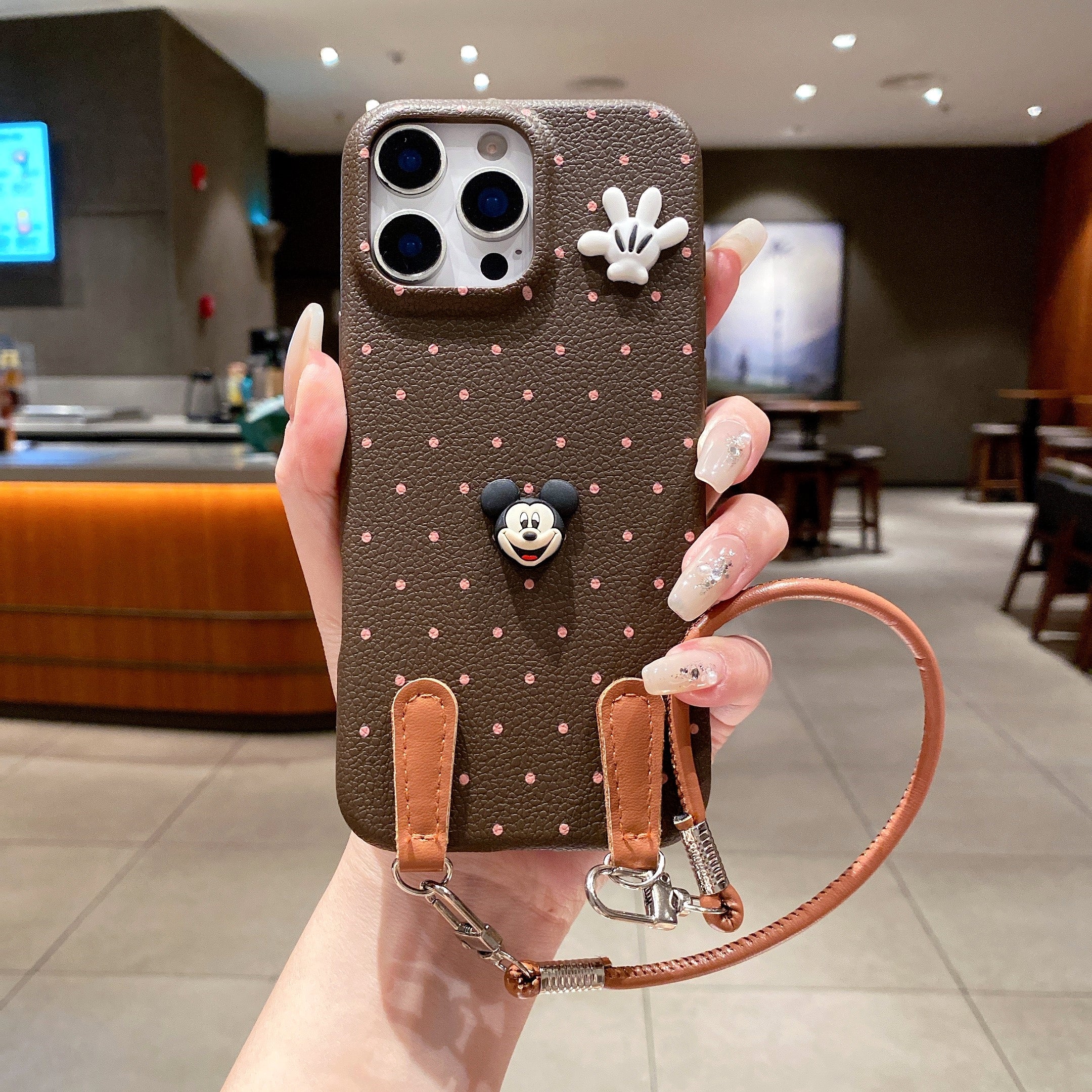 Mickey Mouse Polka Dot Leather Strap Phone Case For iPhone 17 Pro Max