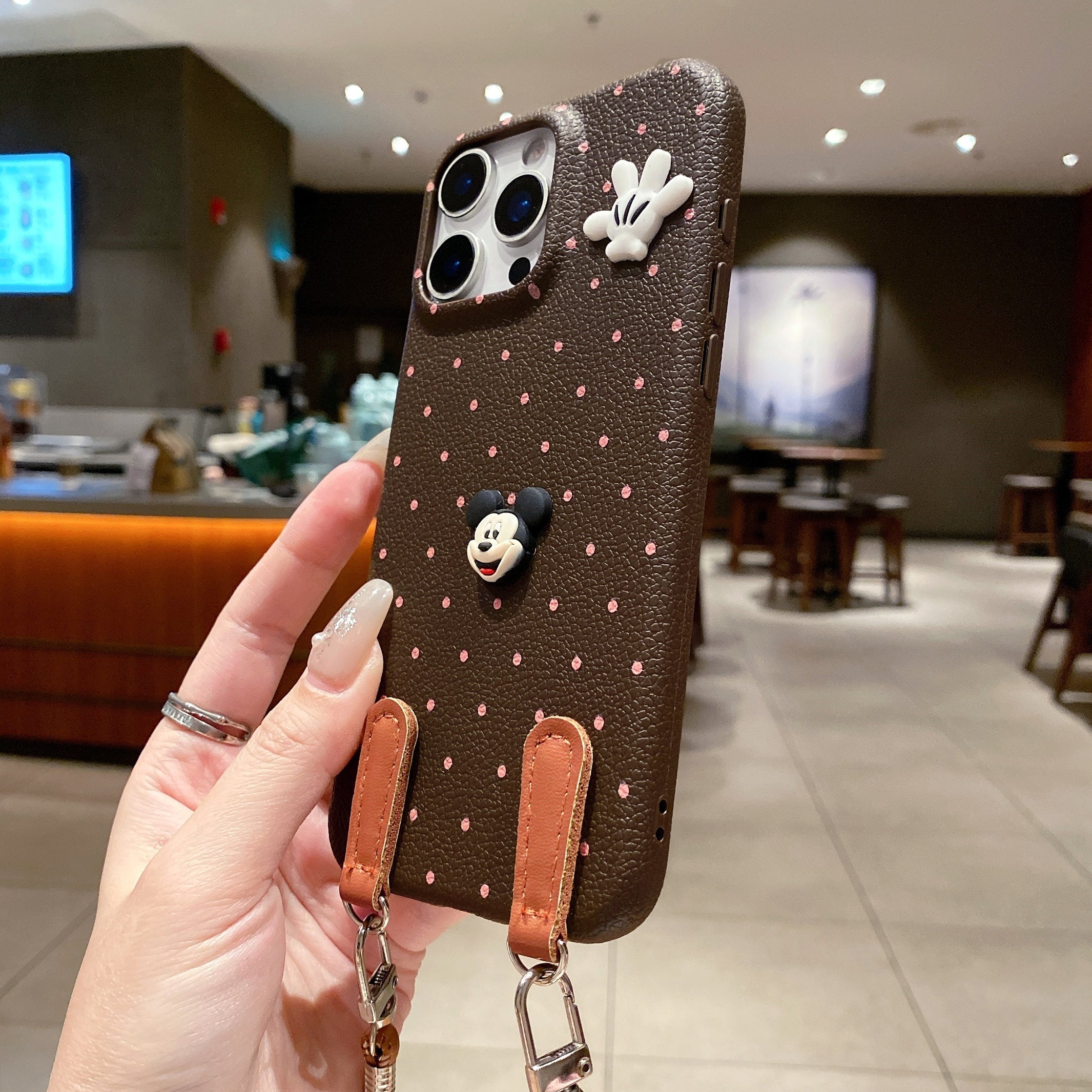 Mickey Mouse Polka Dot Leather Strap Phone Case For iPhone 17 Pro Max