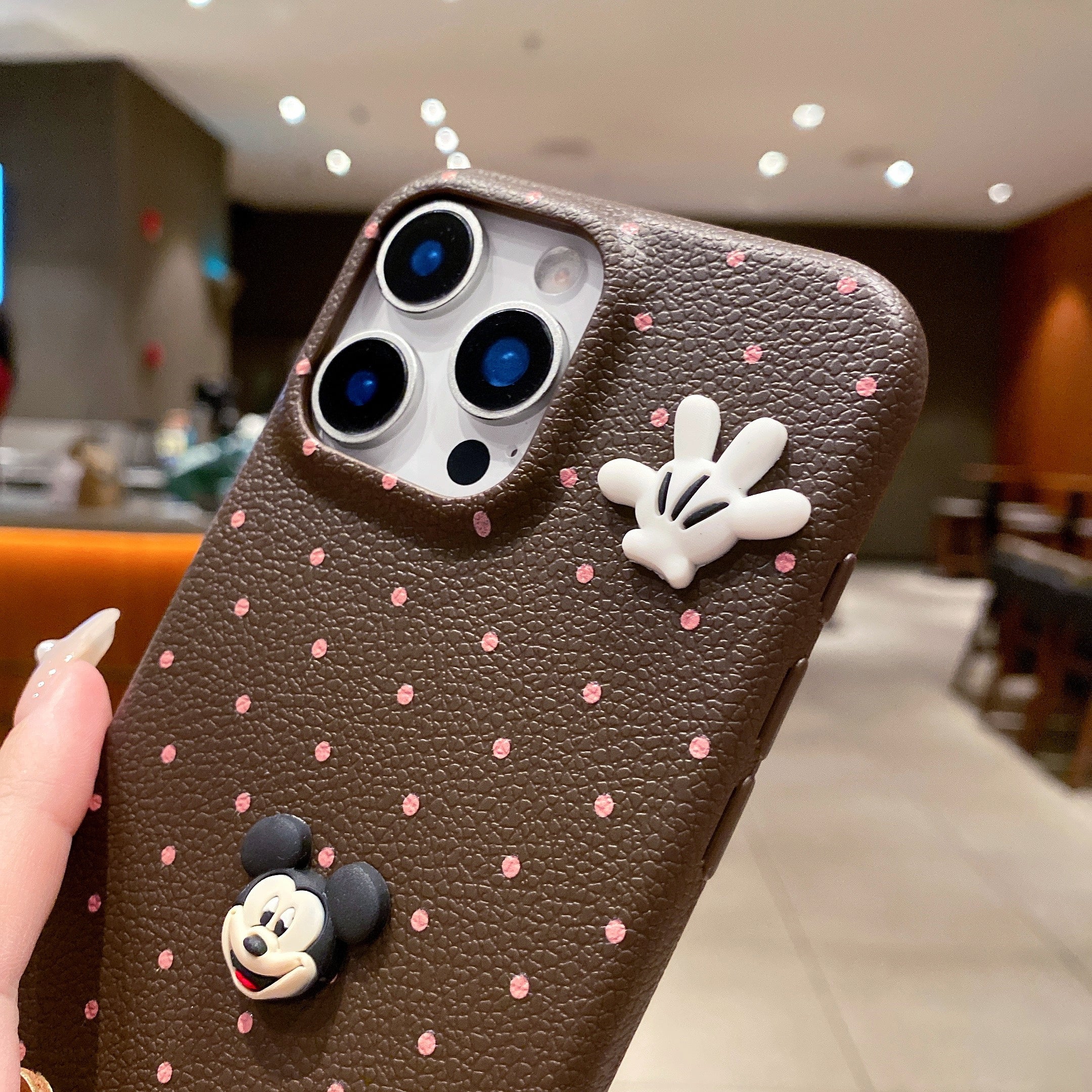 Mickey Mouse Polka Dot Leather Strap Phone Case For iPhone 17 Pro Max