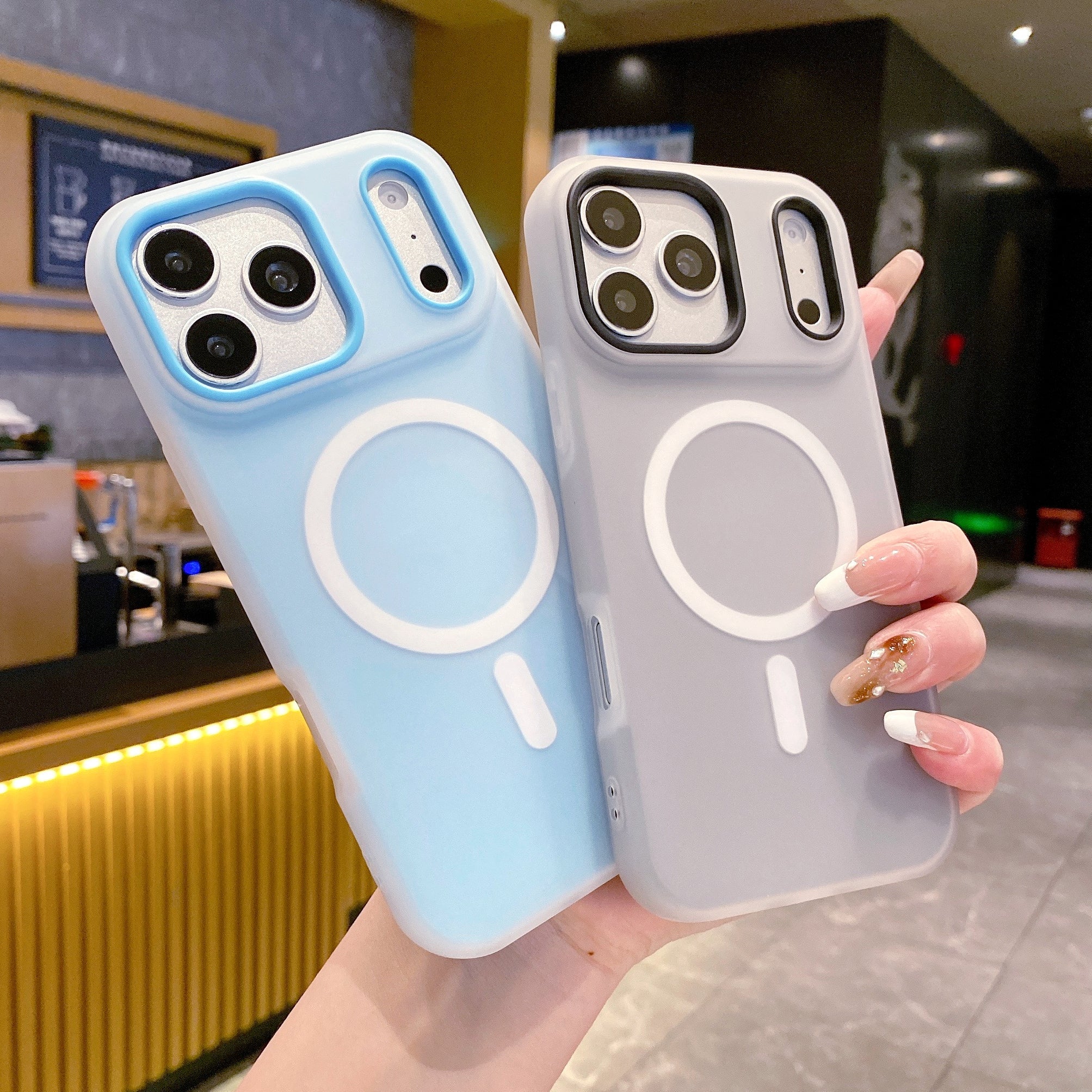 Ocean Blue With White MagSafe Ring Silicone Case For iPhone 13