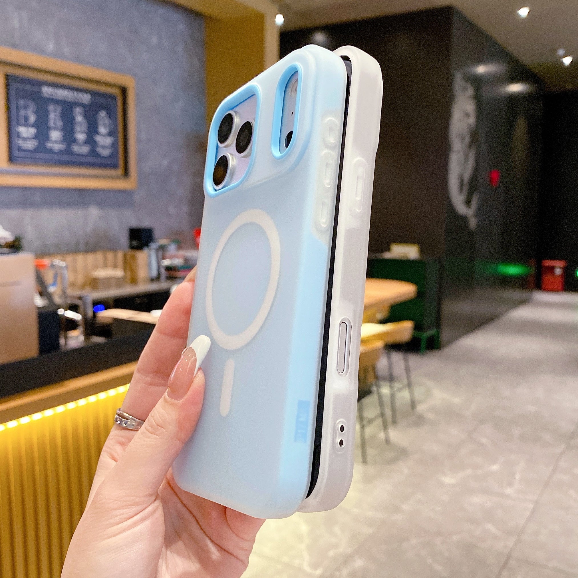 Ocean Blue With White MagSafe Ring Silicone Case For iPhone 13