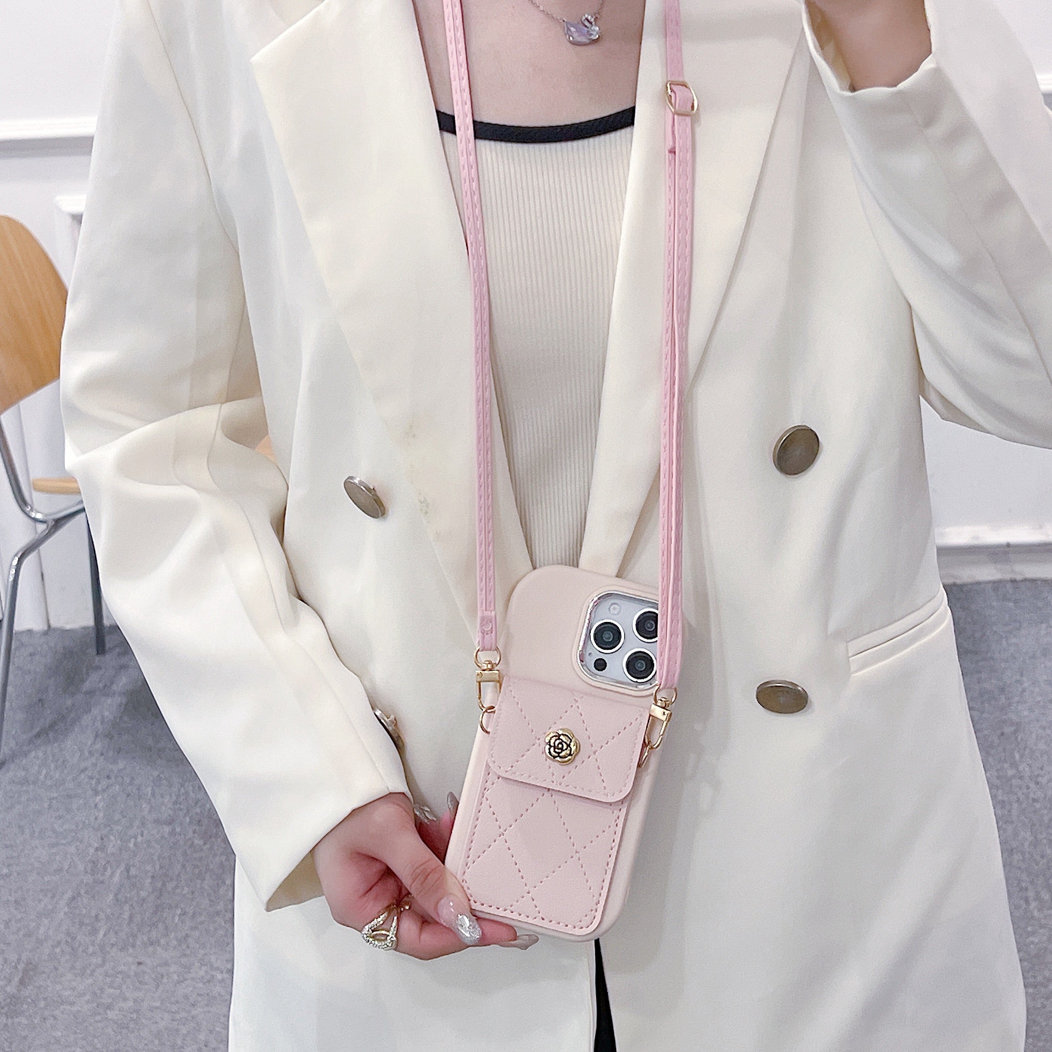Pink Silicon Phone Case With Card-Cash Wallet