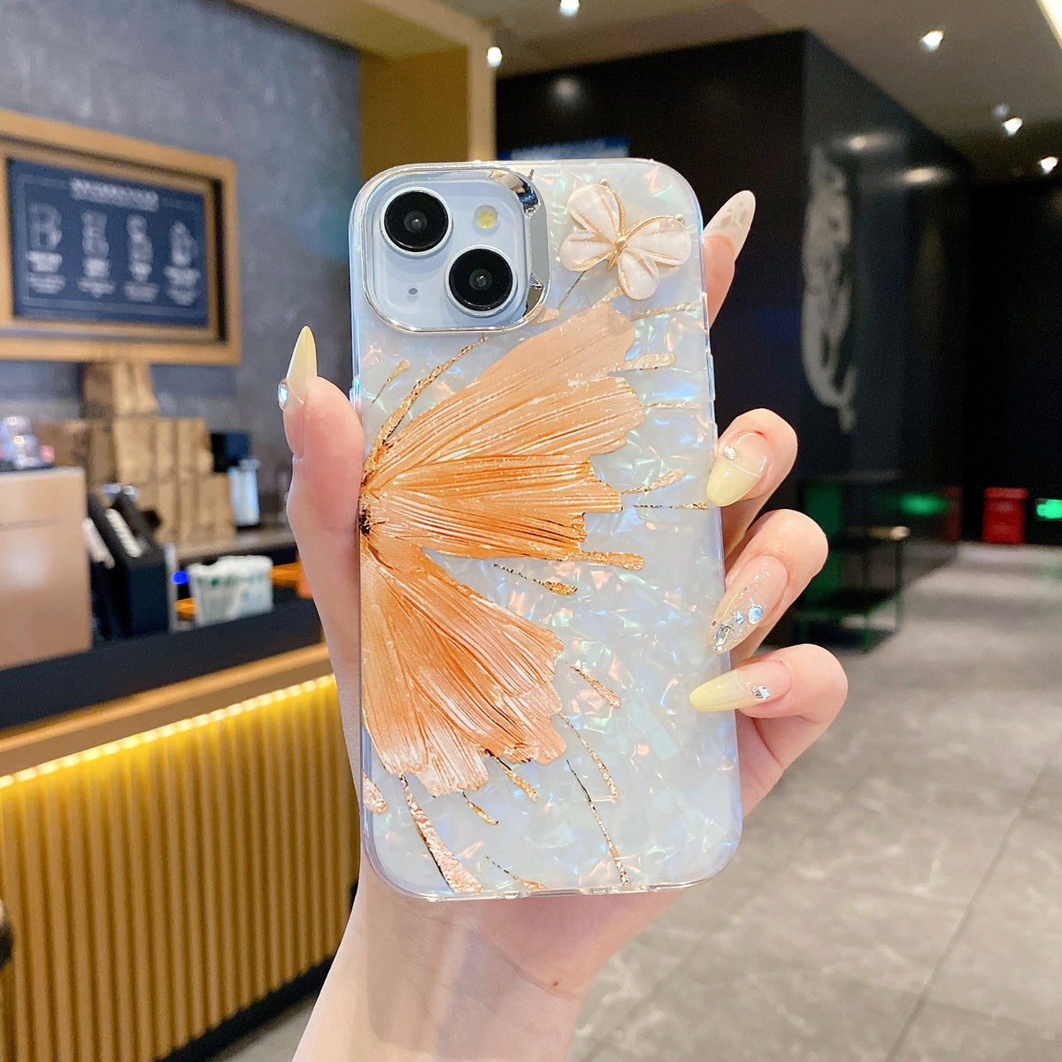 Orange Butterfly With Steel Camera Protection With Bracelet For iPhone 17 Pro