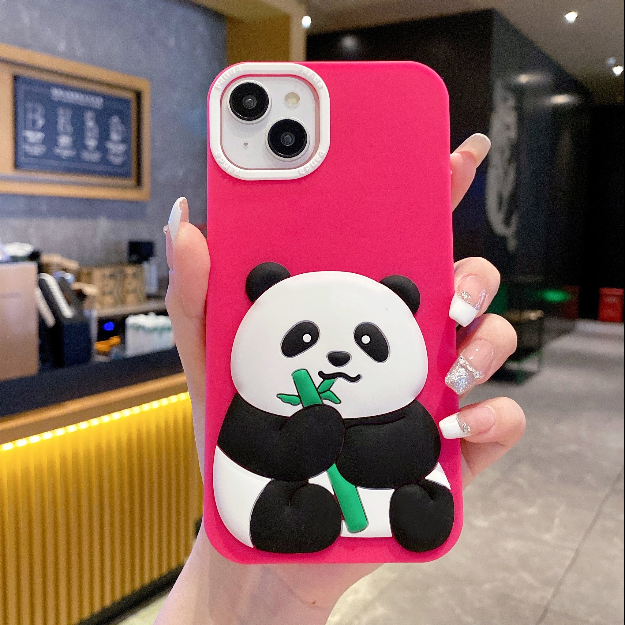 Pink Panda With BamBoo Silicon Phone Cases