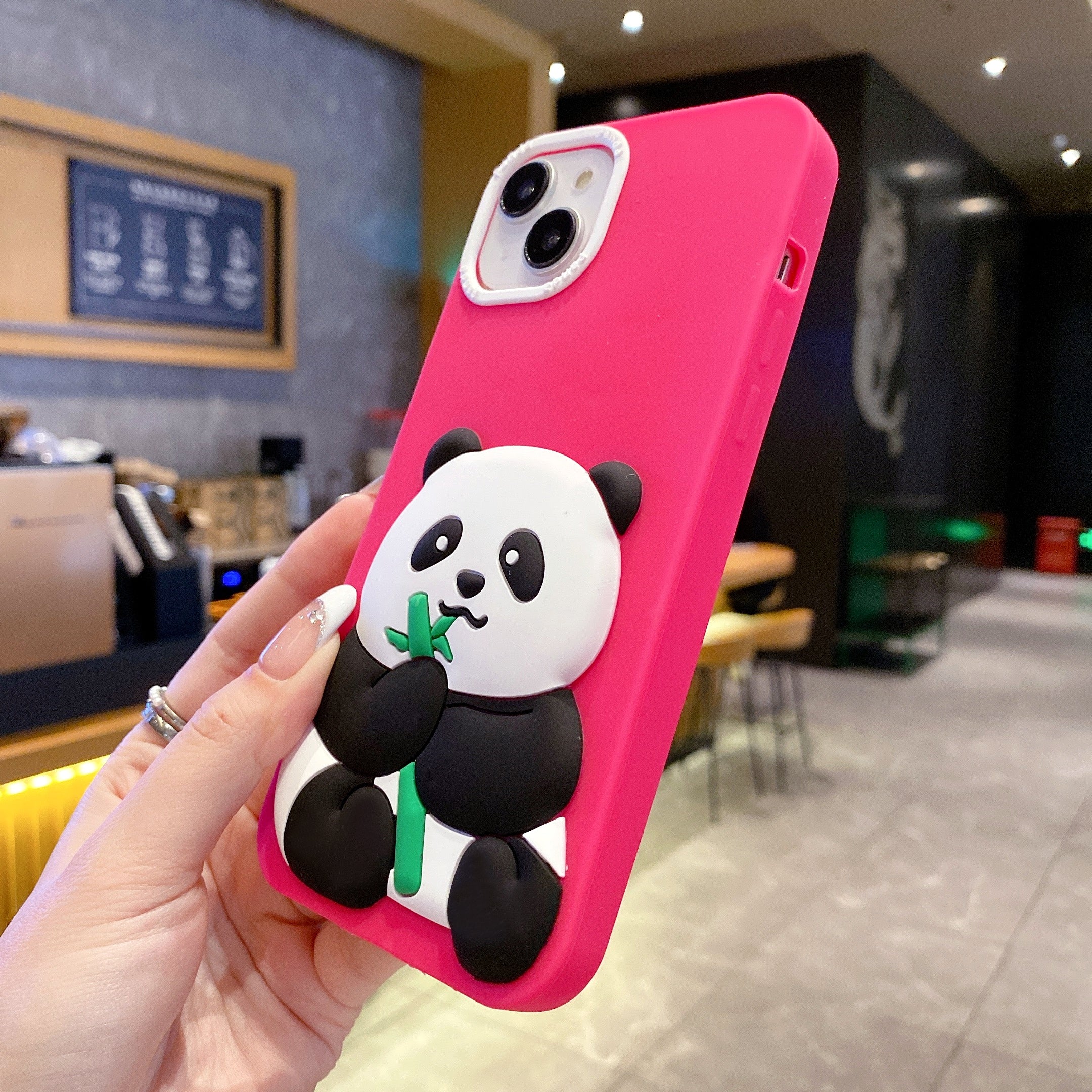 Pink Panda With BamBoo Silicon Phone Cases