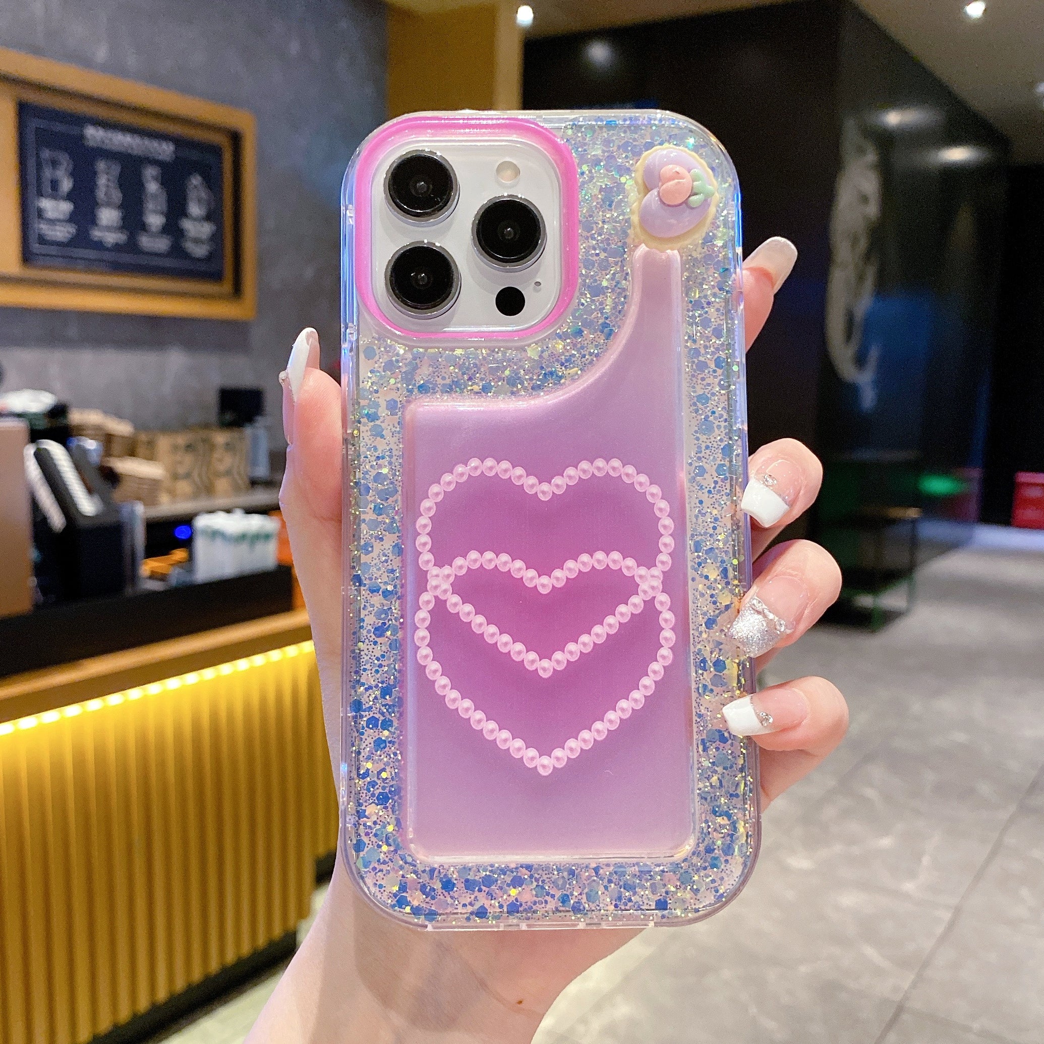 Pink Glitter Diamond Heart Silicon Phone Case