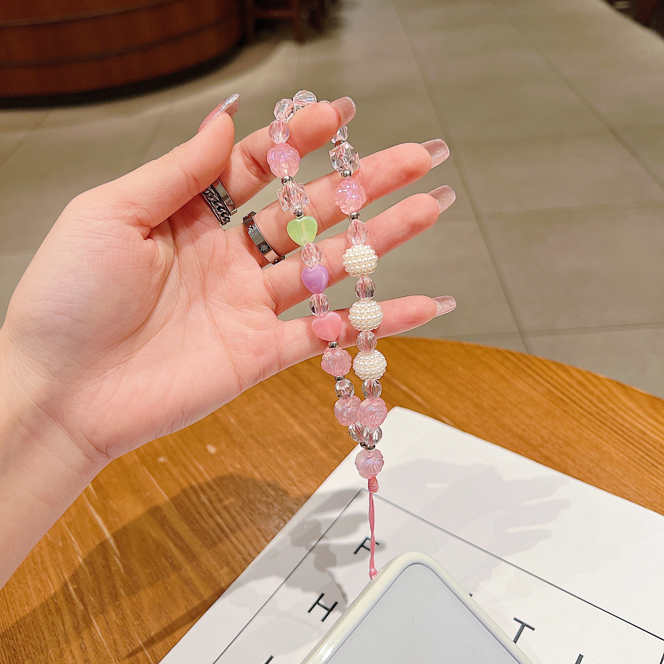 Pink & Pearl Beaded Phone Charm
