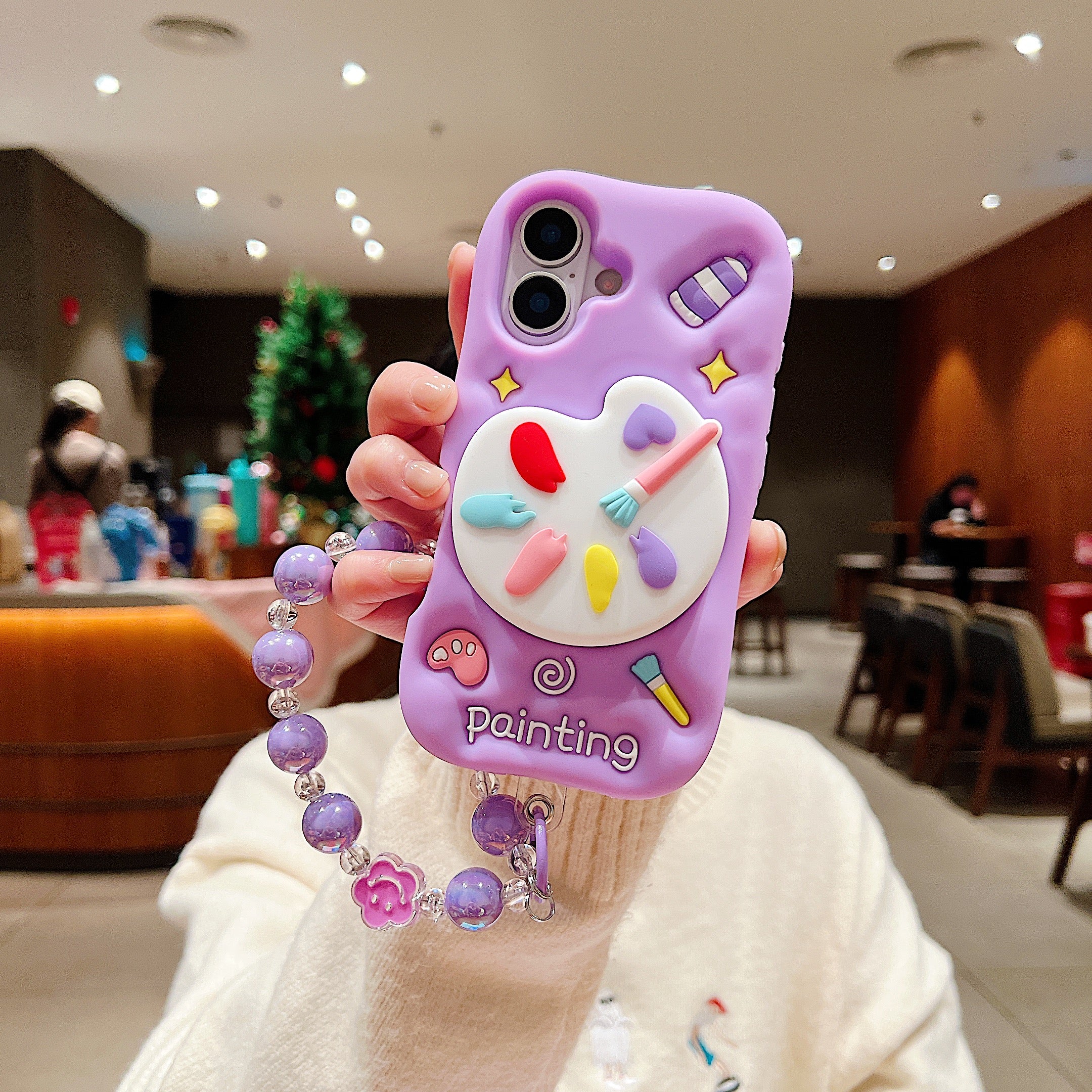 Purple Artist Palette 3D Phone Case - Kawaii Painting Theme Case With Beaded Charm