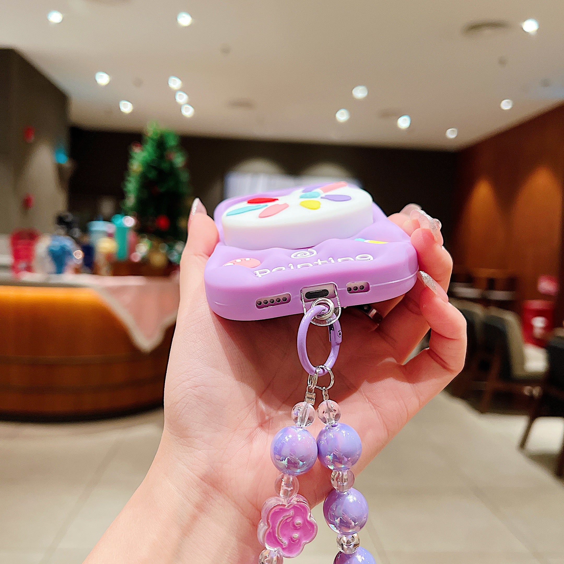 Purple Artist Palette 3D Phone Case - Kawaii Painting Theme Case With Beaded Charm