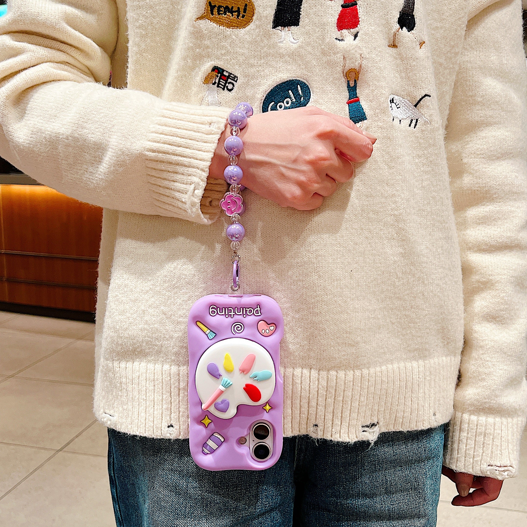Purple Artist Palette 3D Phone Case - Kawaii Painting Theme Case With Beaded Charm
