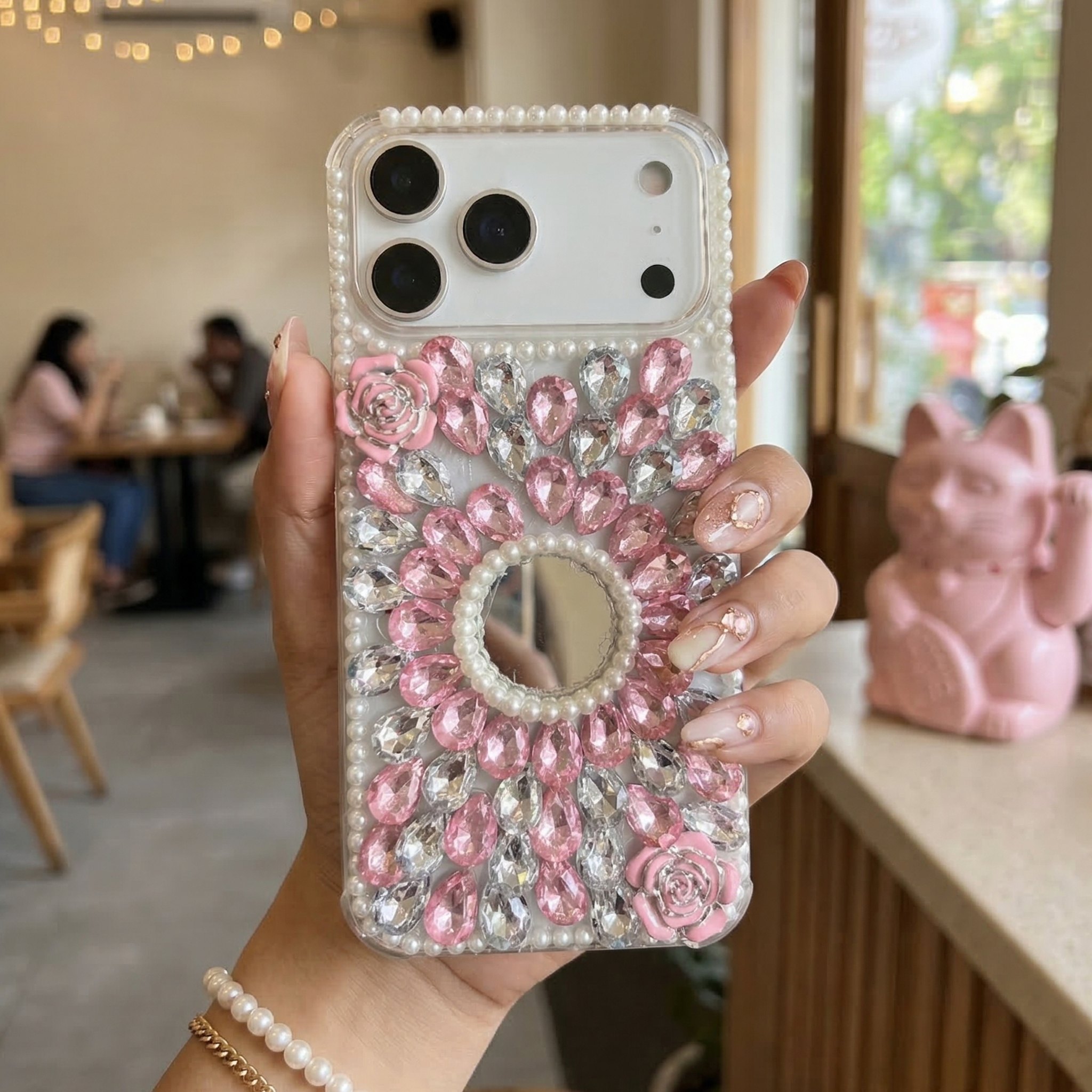 Rose Petal Mirror Moti Shine Silicone Case
