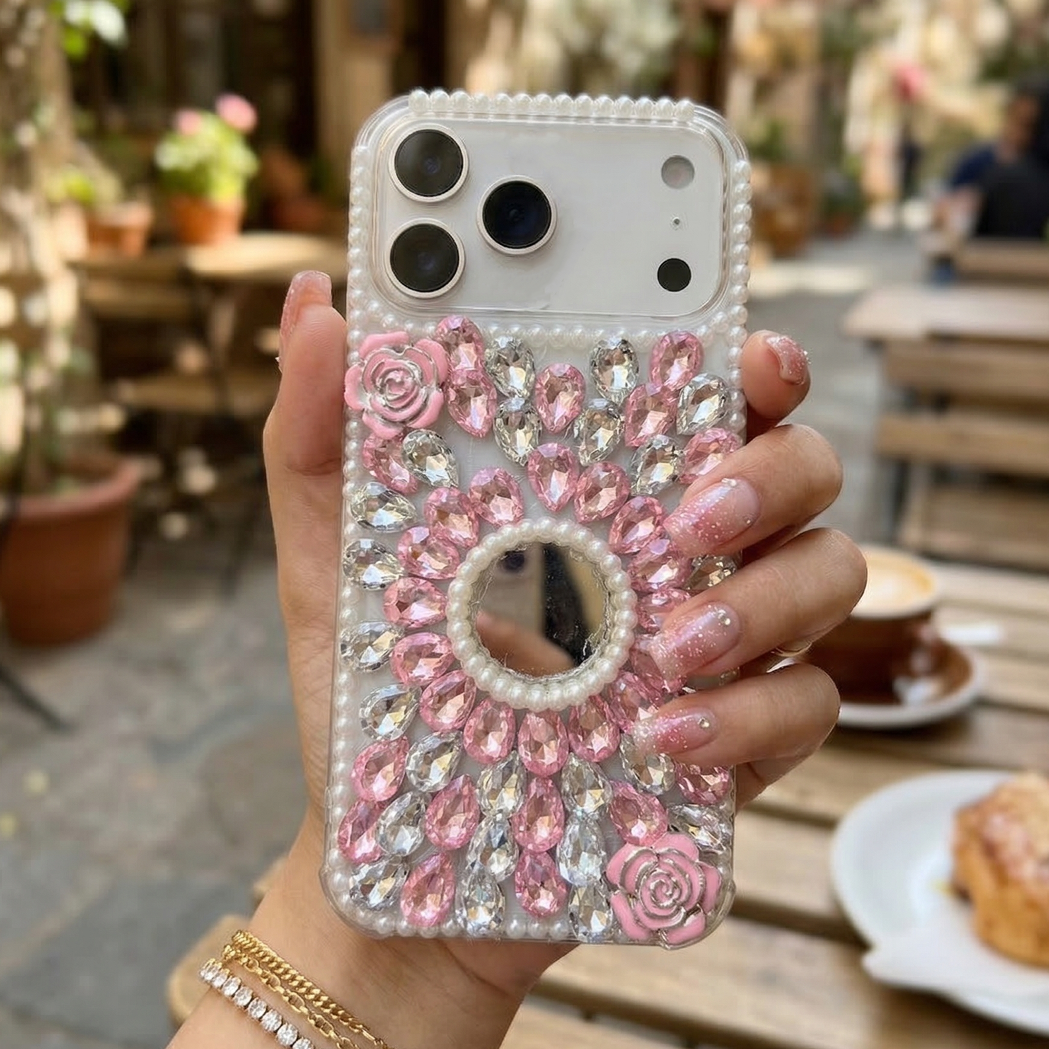 Rose Petal Mirror Moti Shine Silicone Case