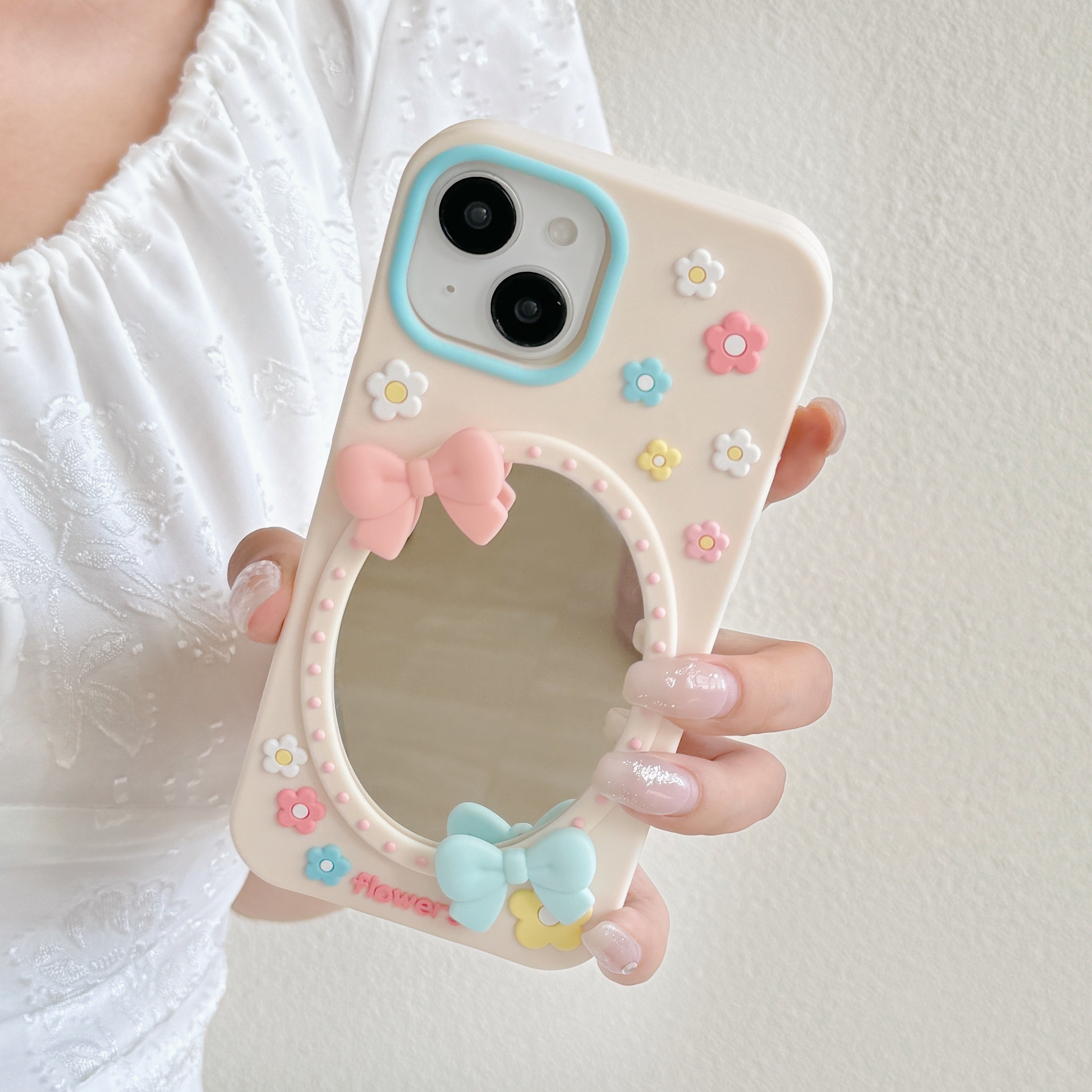 Soft Girl Aesthetic Mirror With Luxury Flower & Bow Phone Case