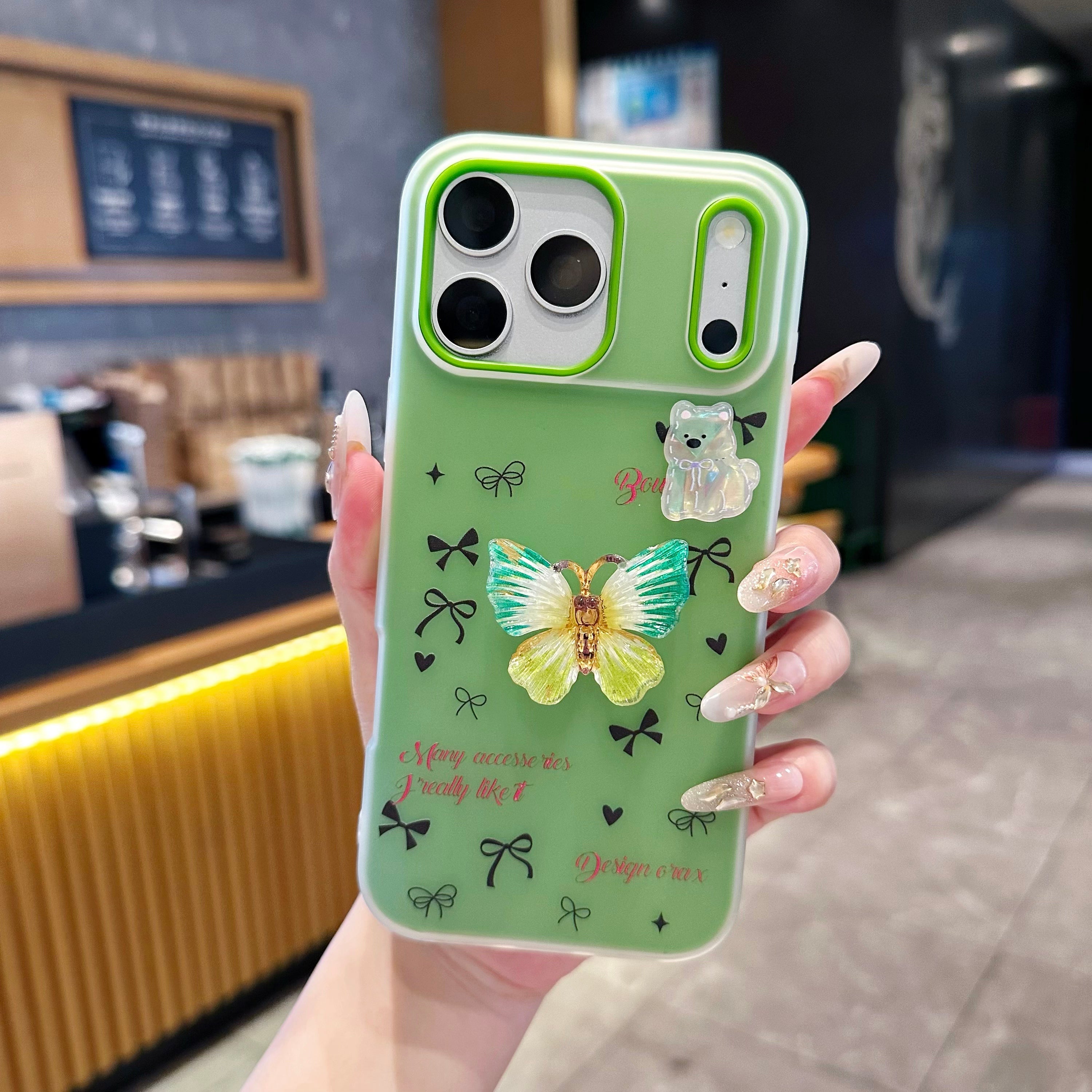Matcha Flutter Dream Coquette Luxury Handcrafted Butterfly & Bow Motif Silicone Phone Case
