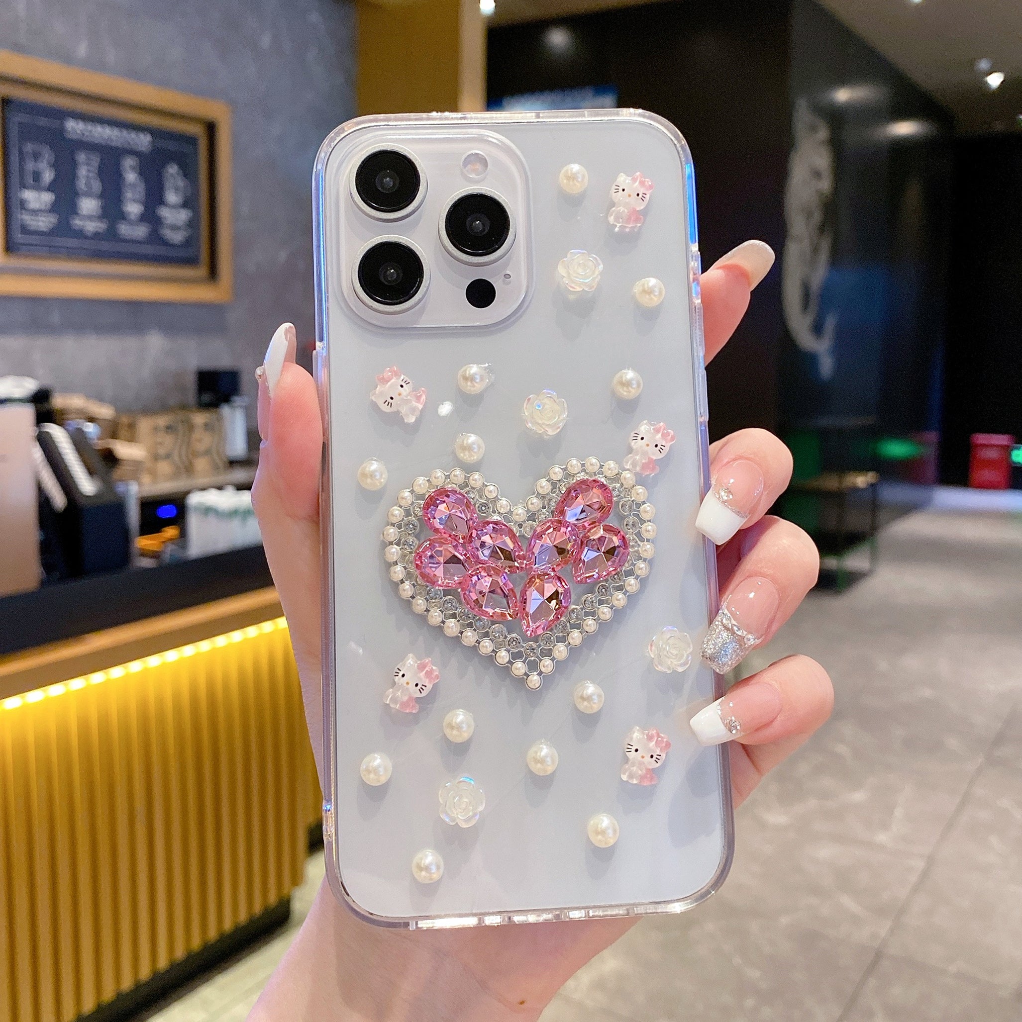 White Peals With Pink Diamond Heart Silicon Phone Cases