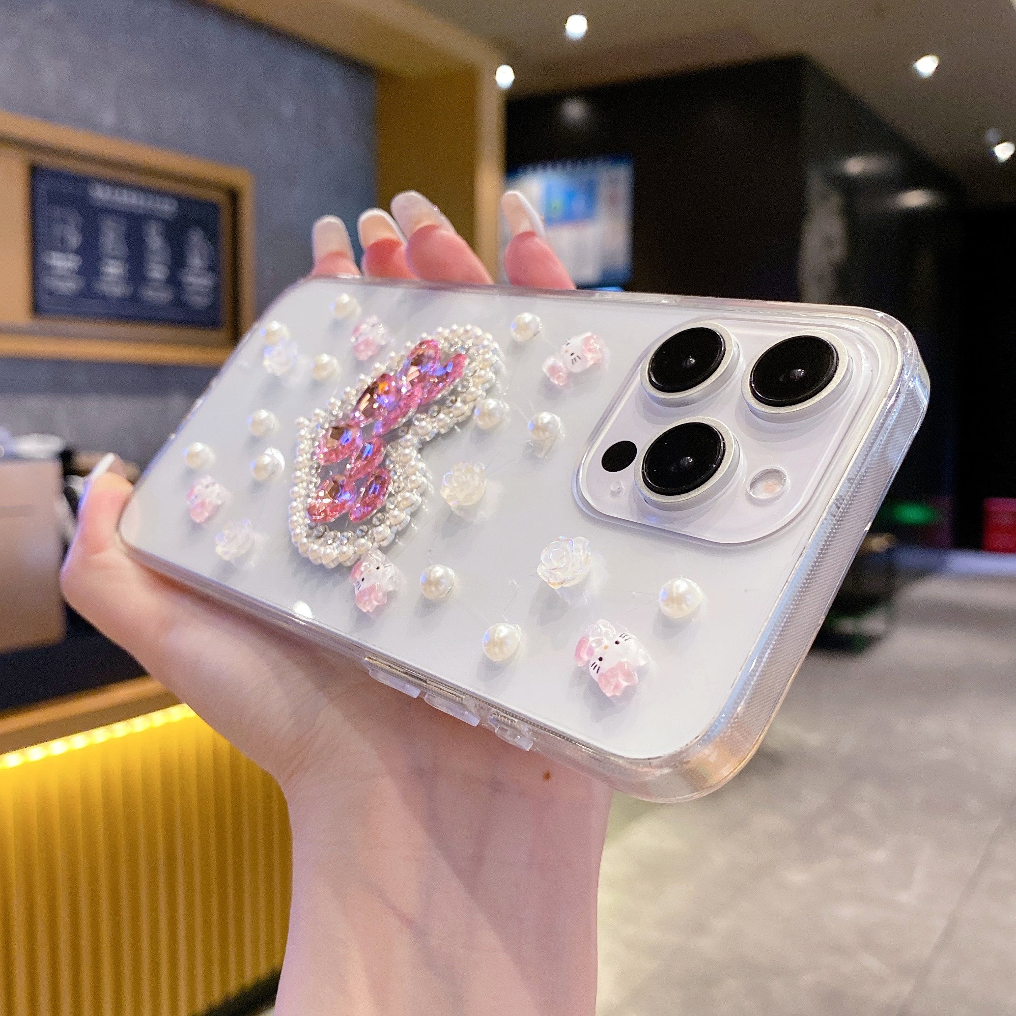 White Peals With Pink Diamond Heart Silicon Phone Cases