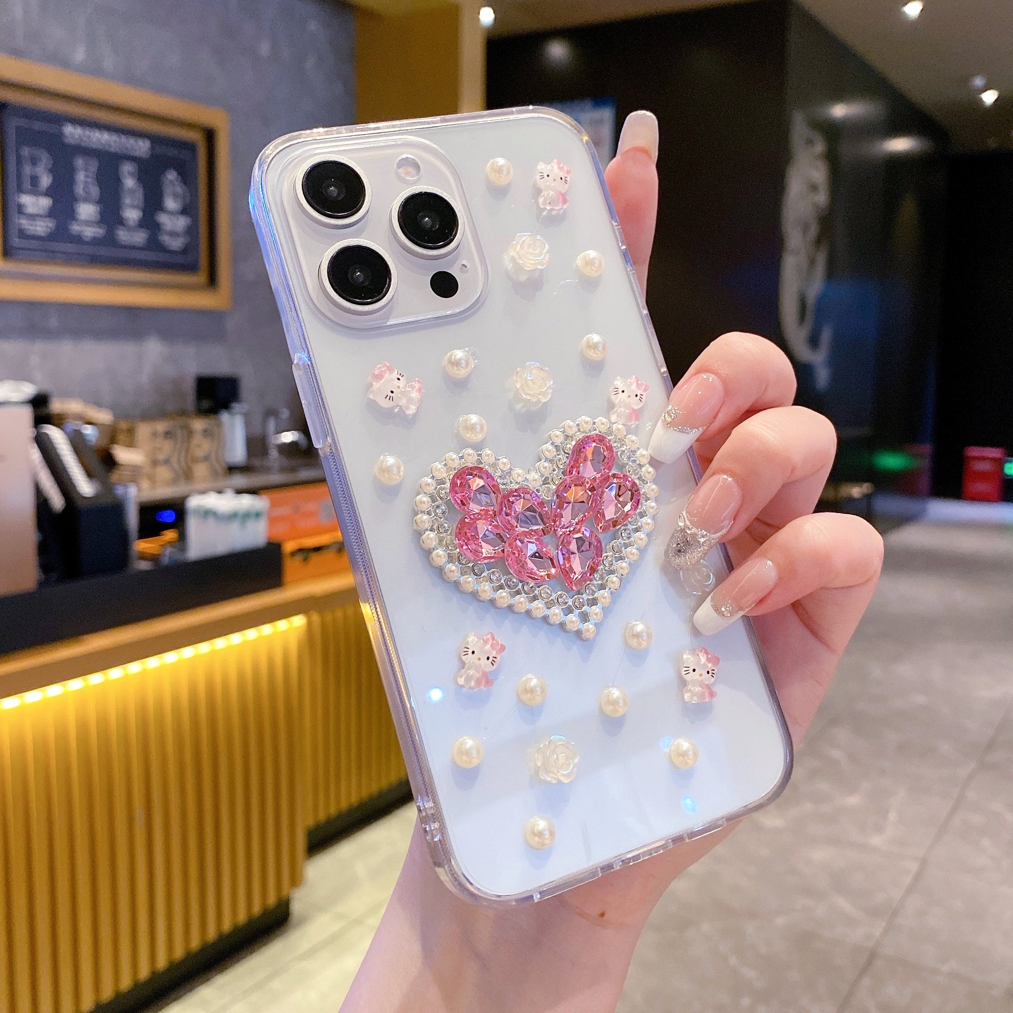 White Peals With Pink Diamond Heart Silicon Phone Cases