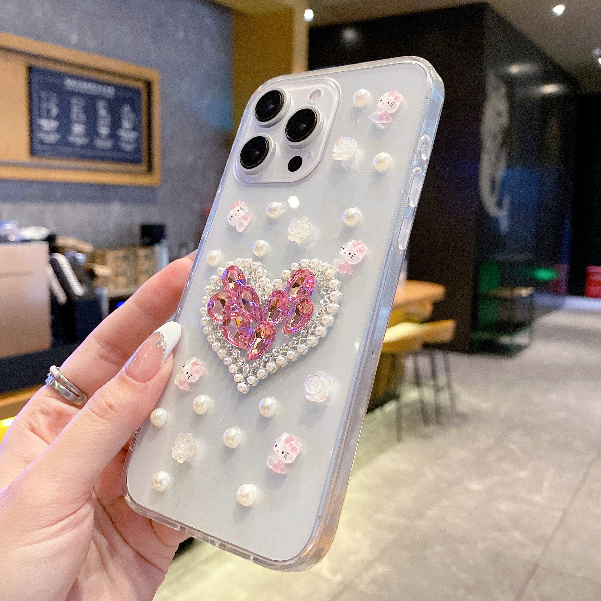 White Peals With Pink Diamond Heart Silicon Phone Cases