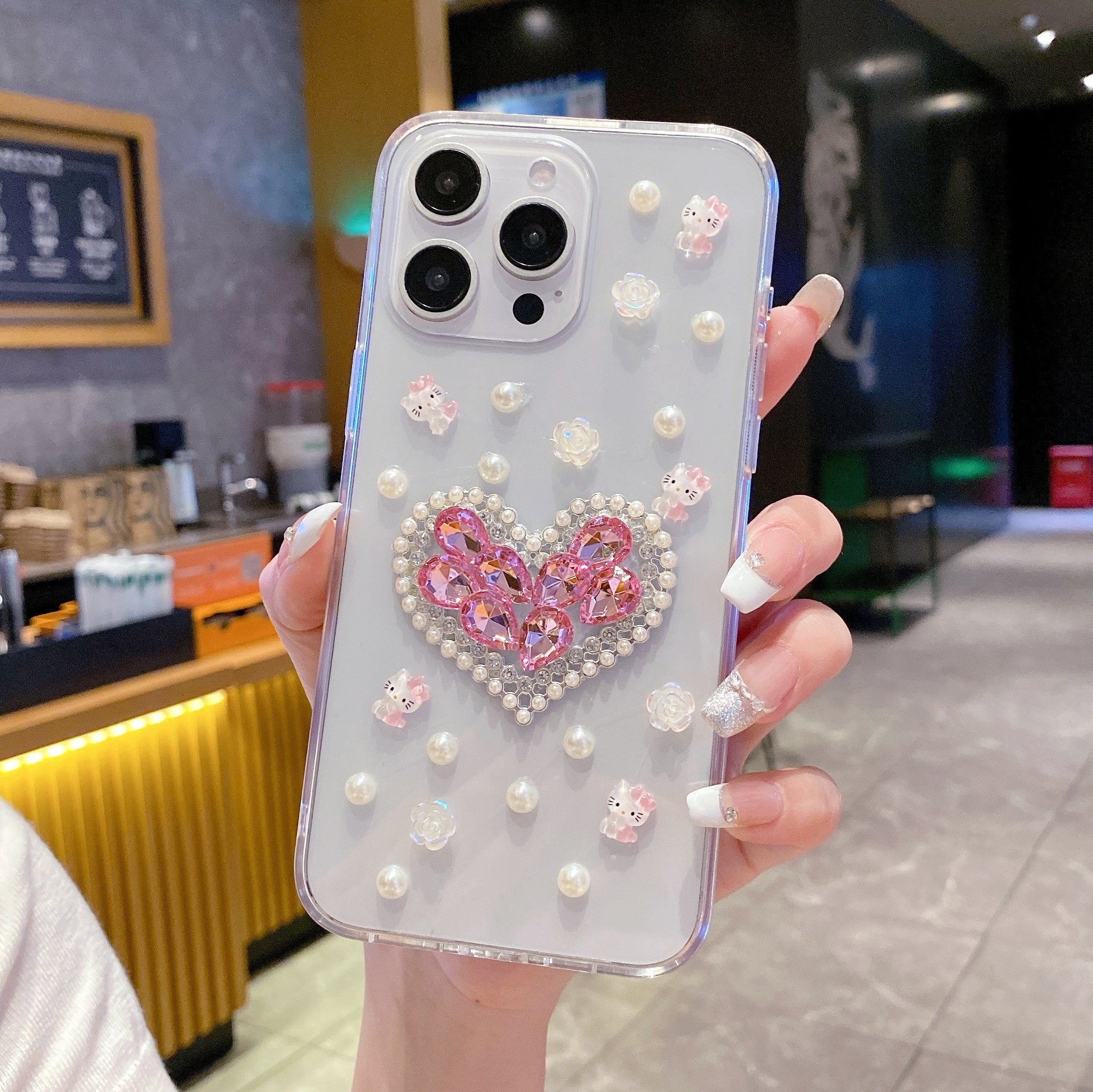 White Peals With Pink Diamond Heart Silicon Phone Cases