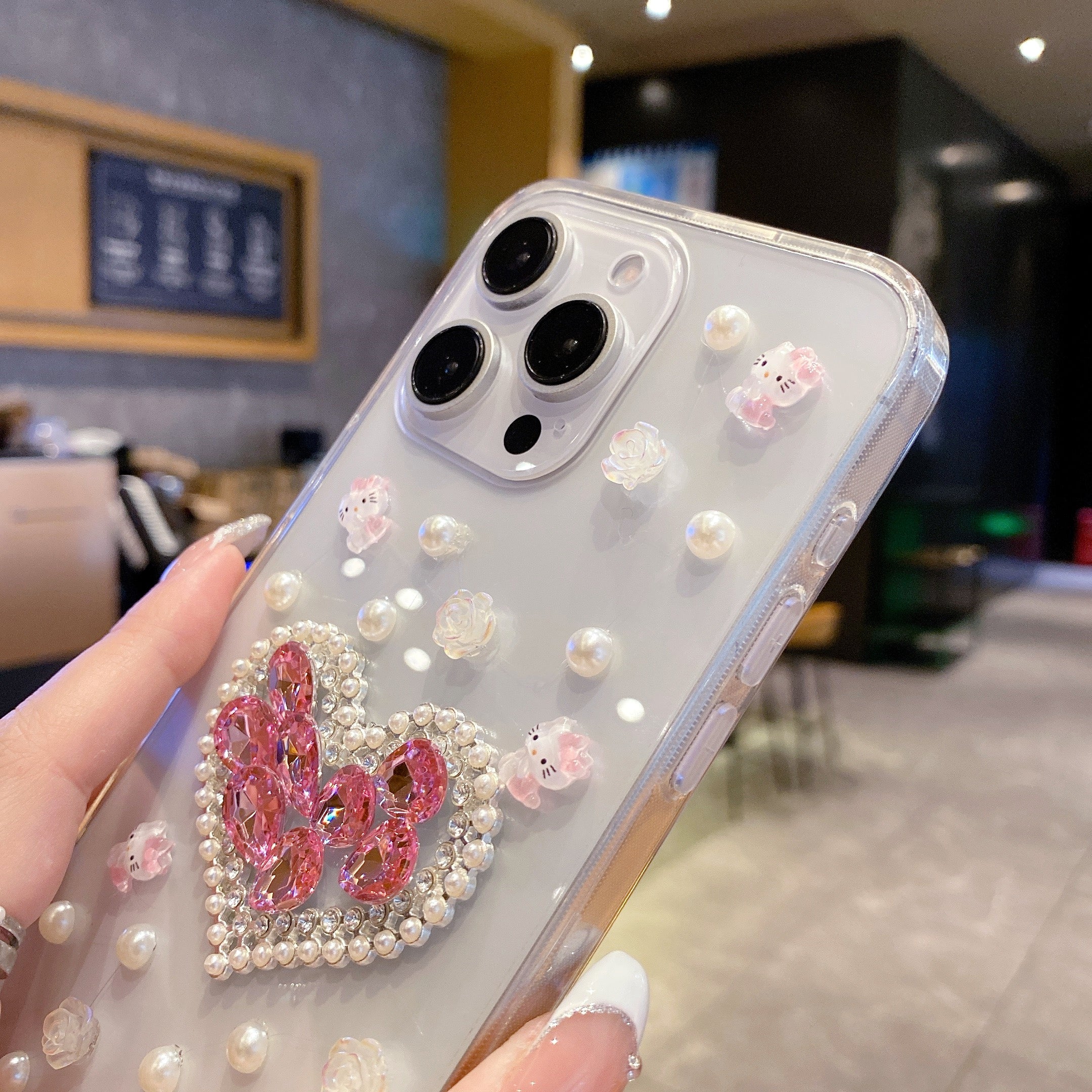 White Peals With Pink Diamond Heart Silicon Phone Cases