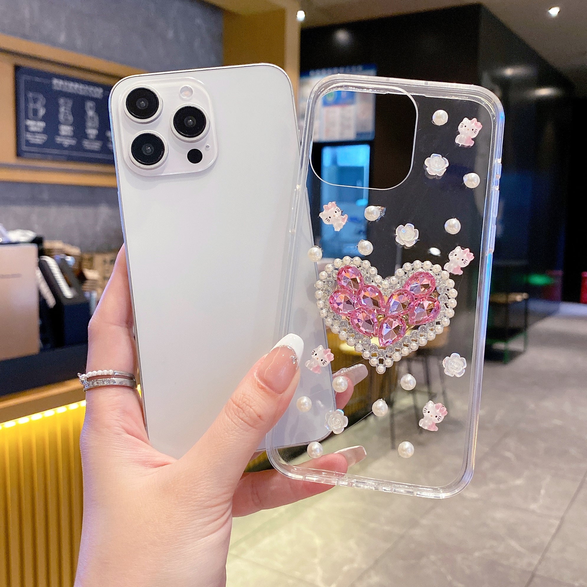 White Peals With Pink Diamond Heart Silicon Phone Cases