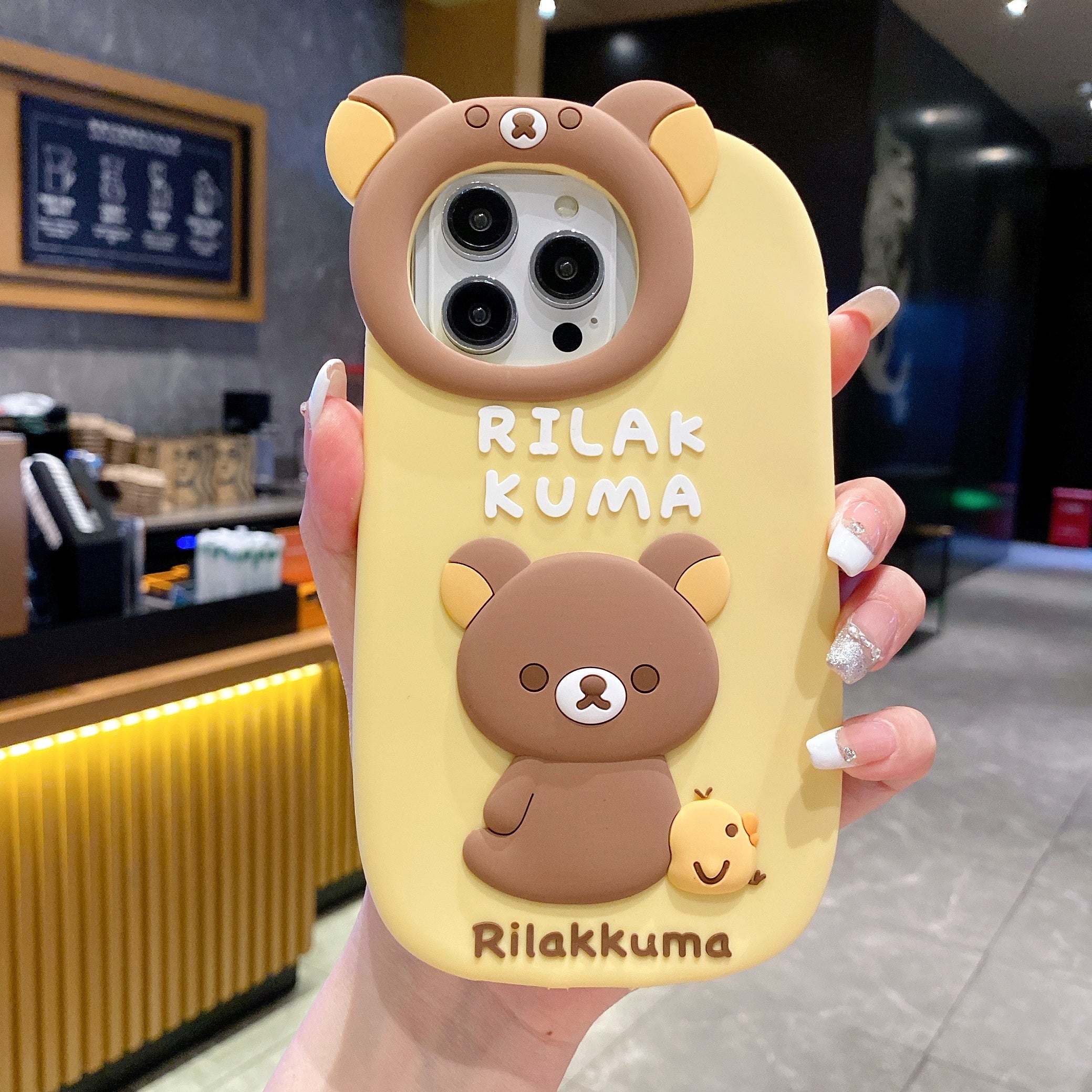Yellow Lovely Chik Rilakkuma Bear Lens Frame Silicon Phone Cases
