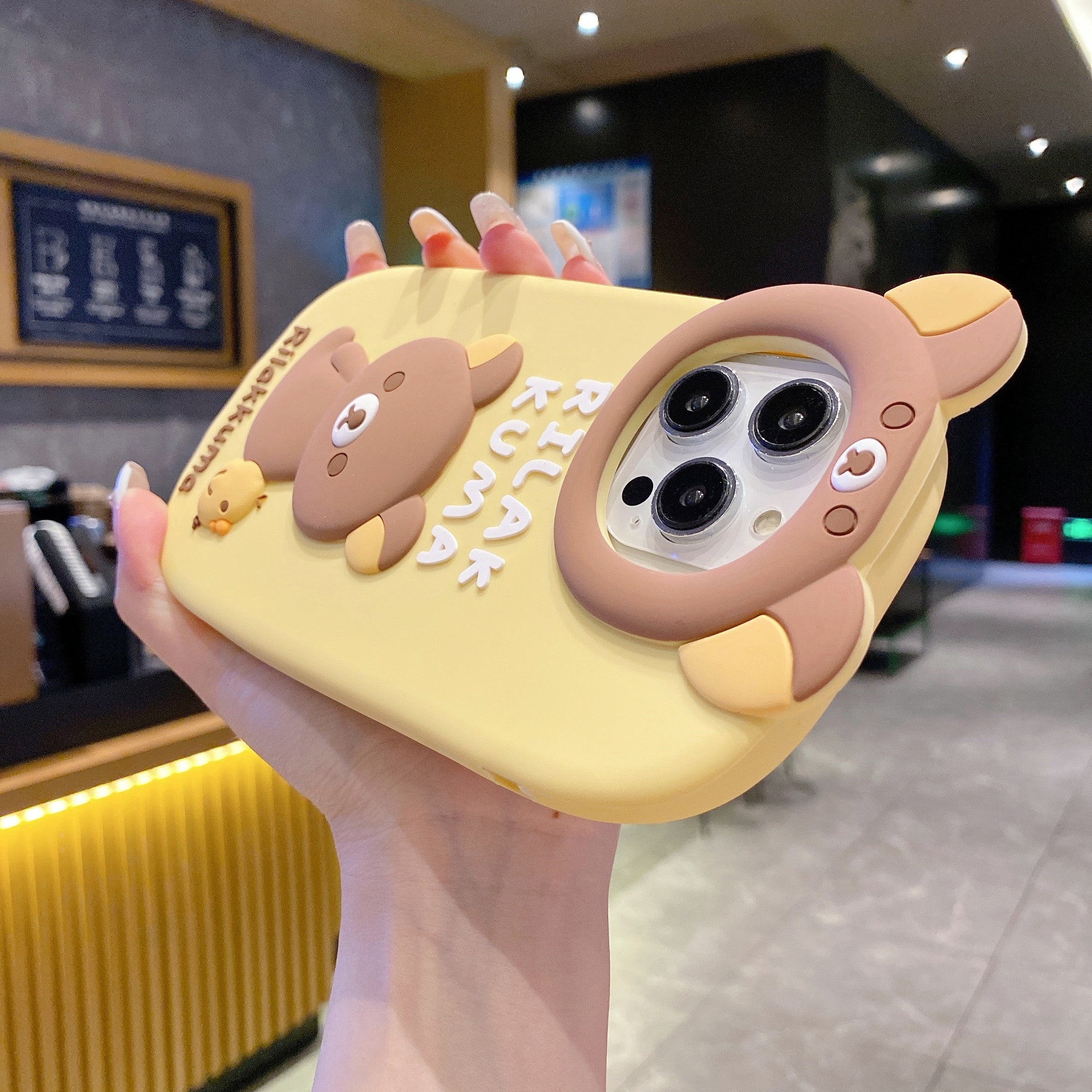 Yellow Lovely Chik Rilakkuma Bear Lens Frame Silicon Phone Cases