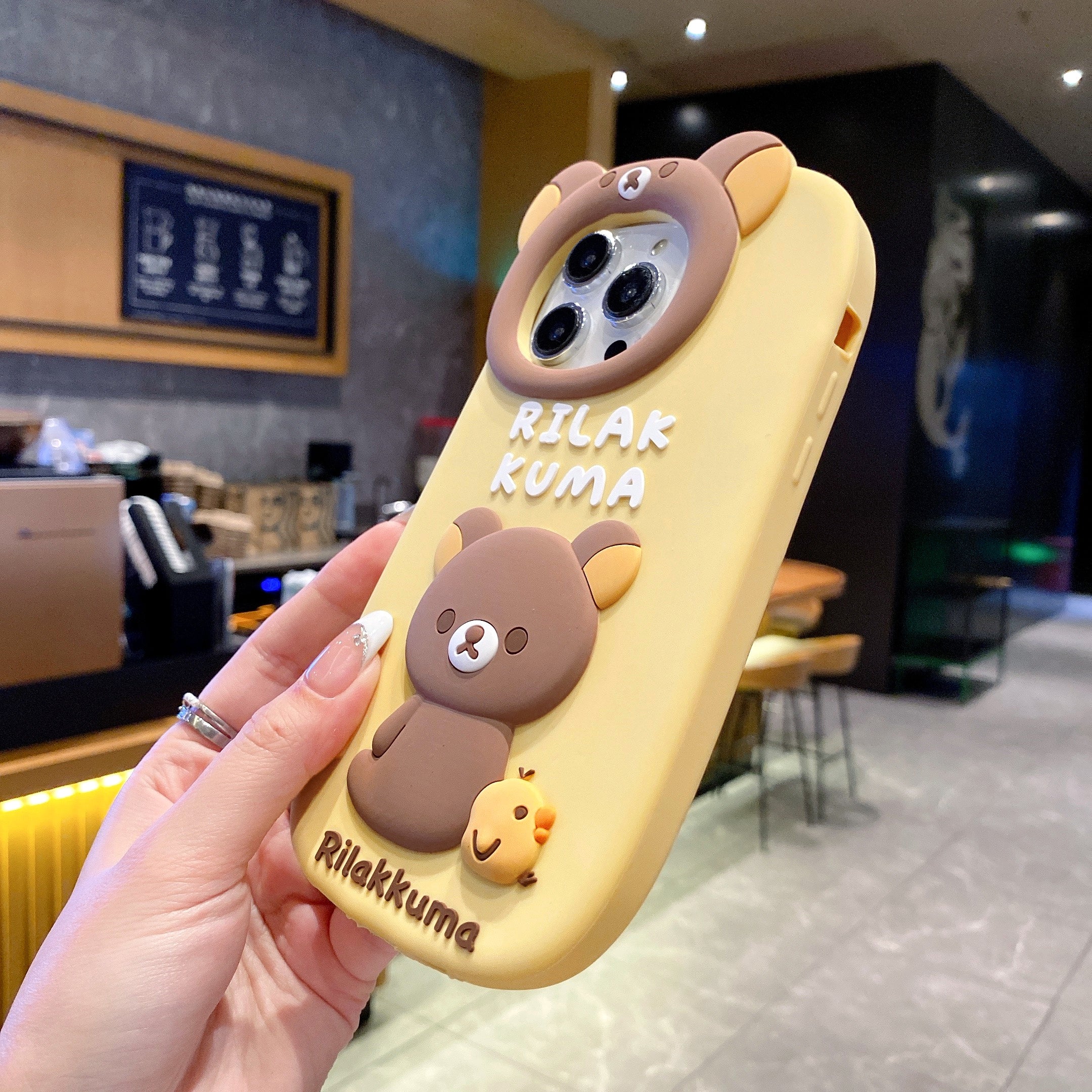 Yellow Lovely Chik Rilakkuma Bear Lens Frame Silicon Phone Cases