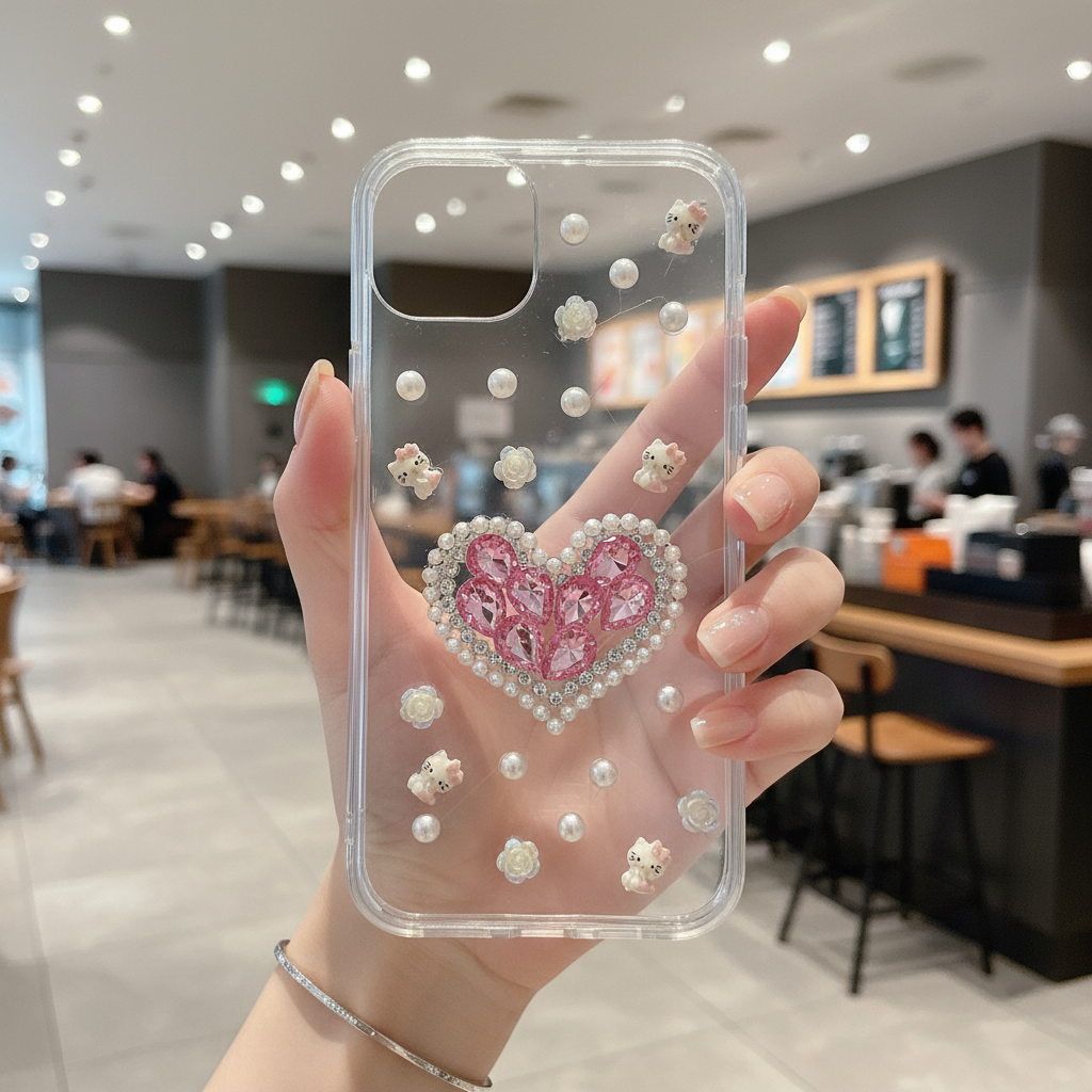 White Peals With Pink Diamond Heart - Phone Case For iPhone 14