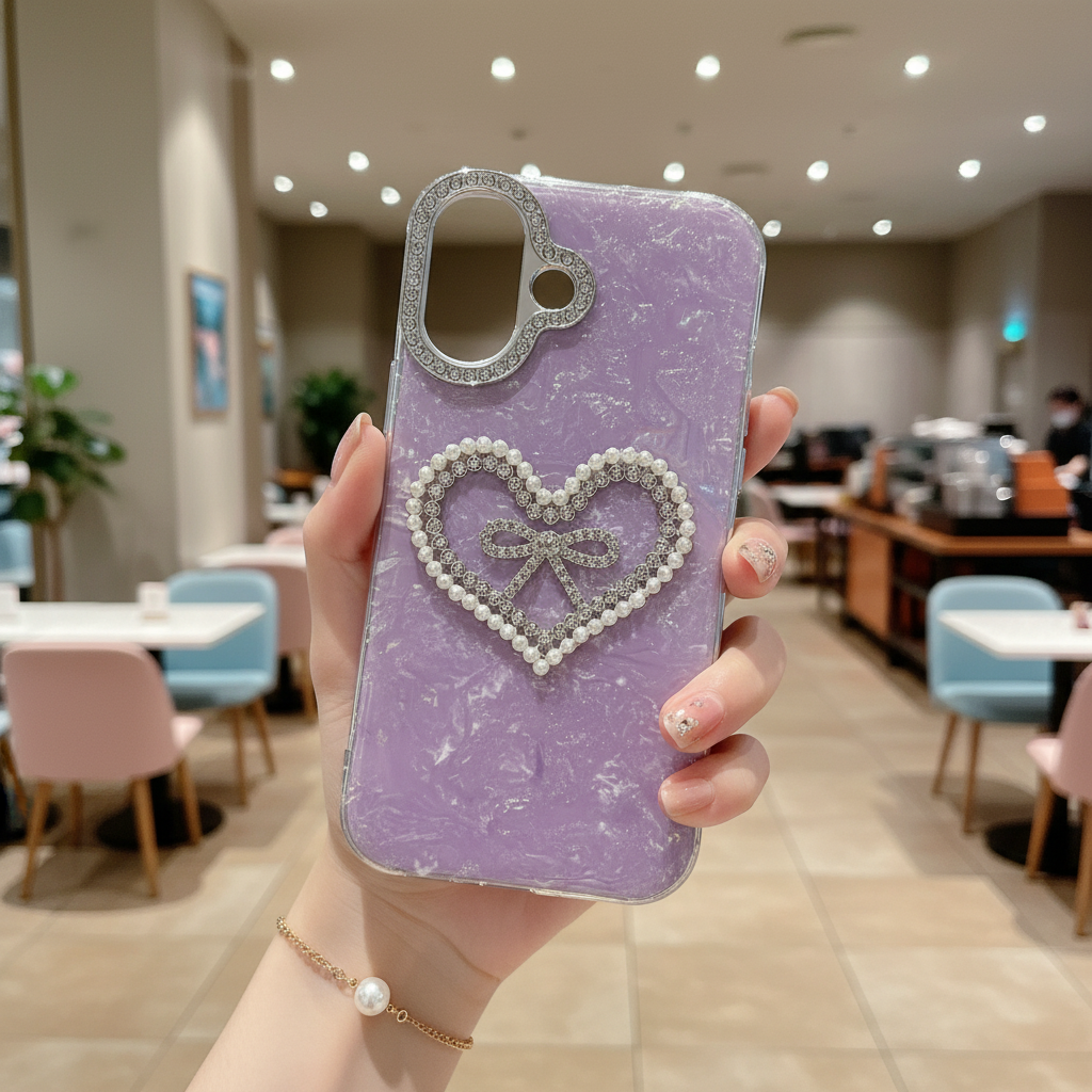 Lavender Éclat Bow Heart Frame - Phone Case For iPhone 17