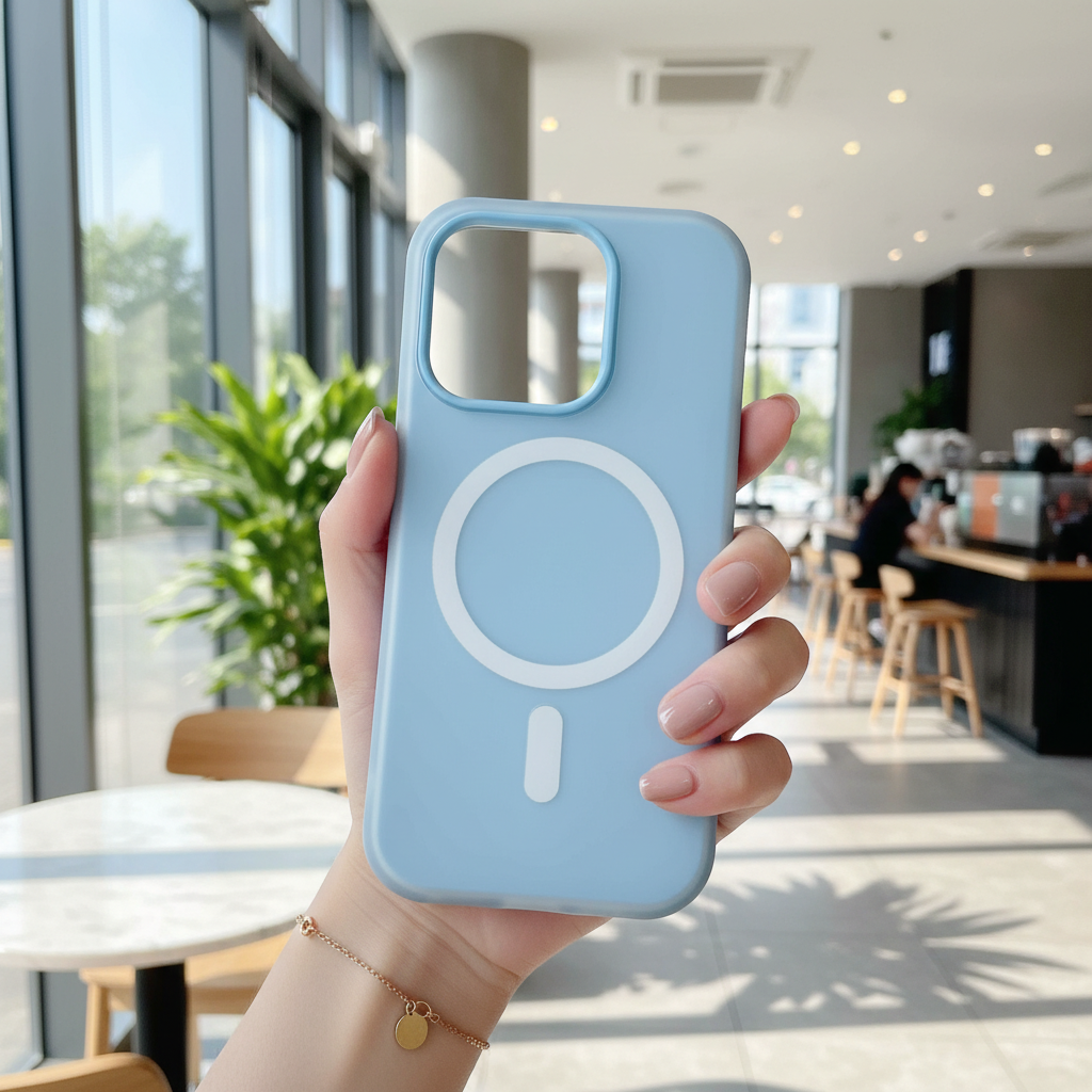 Ocean Blue With White MagSafe Ring Silicone Case