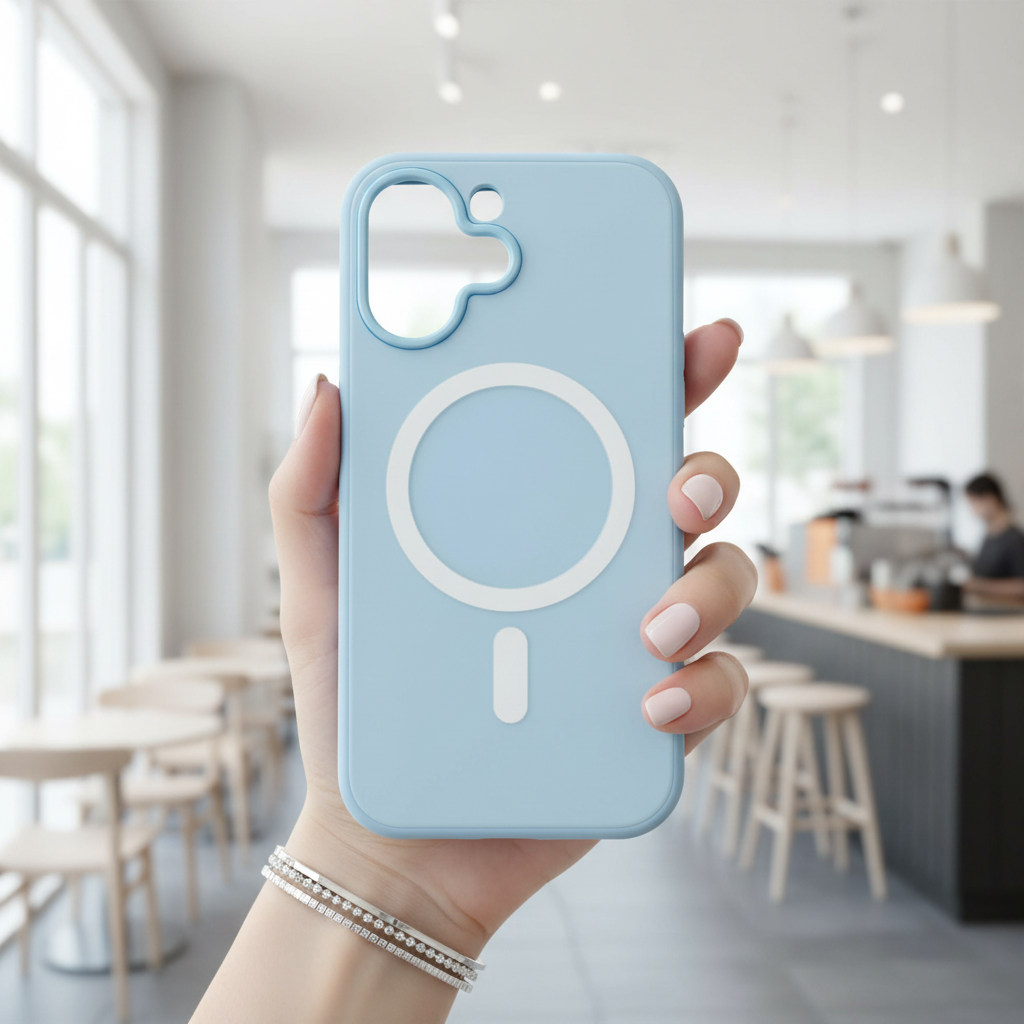 Ocean Blue With White MagSafe Ring Silicone Case