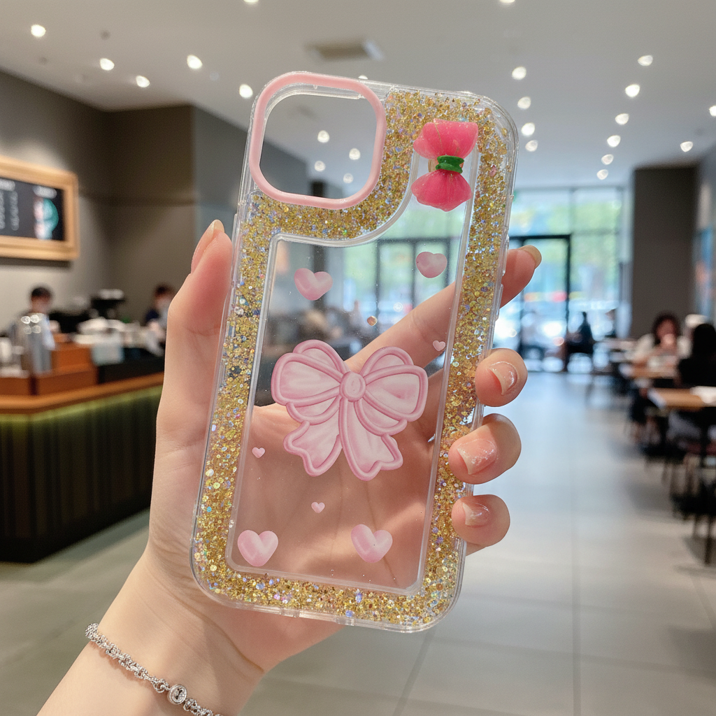 Pink Bow With Glitter Silicon Phone Case