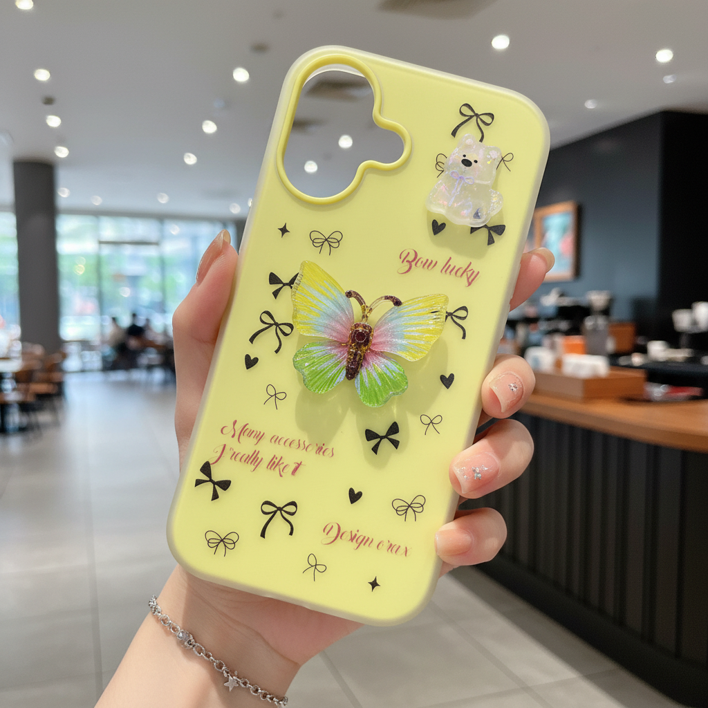 Desert Bloom Butterfly 3D Golden Wing & Blossom Shield - Phone Case For iPhone 16
