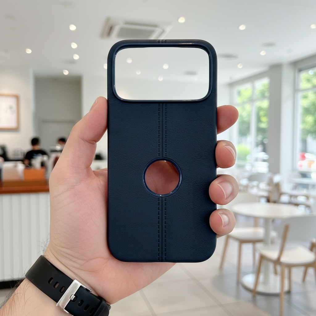 Classic Blue Leatherette Case - Aesthetic Minimalist Professional Design with Apple Logo Cutout