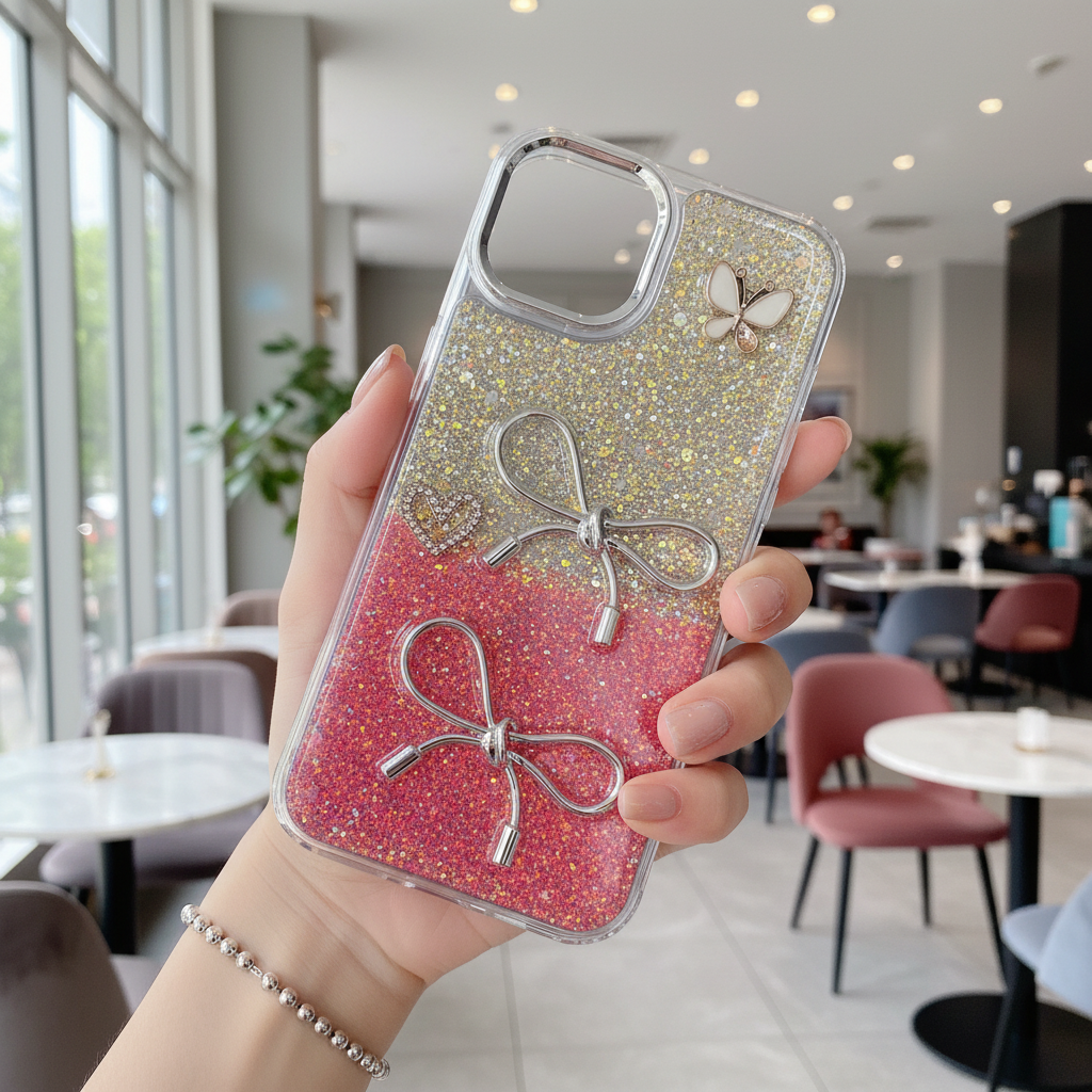 Fairy Bow Dreamy Silver Pink Silicone Phone Case