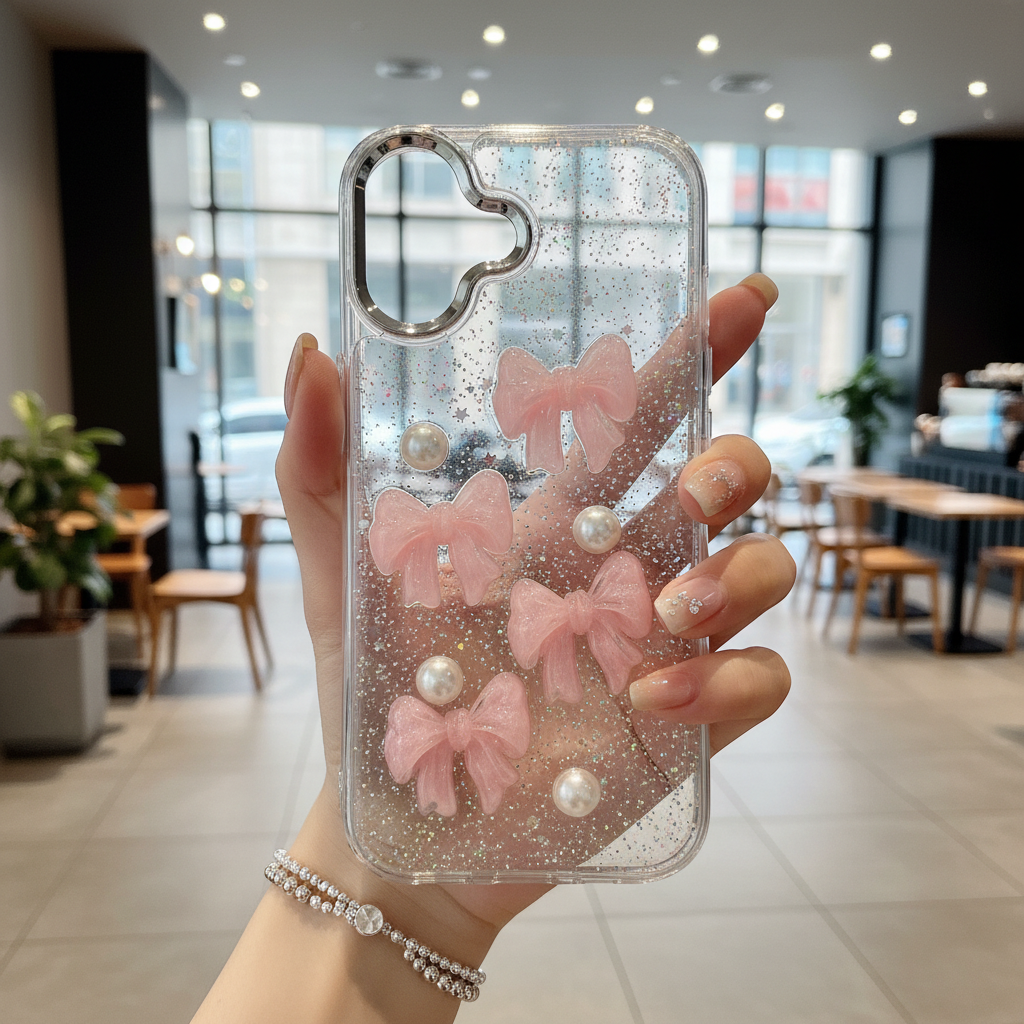 Sweet Kiss Bow & Pearl Star Silicone Case For iPhone