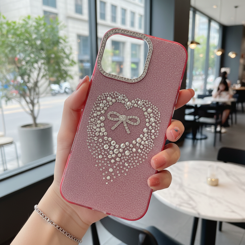Stardust Heart Shimmer Case Luxury Pink Ribbon & Glitter Shield