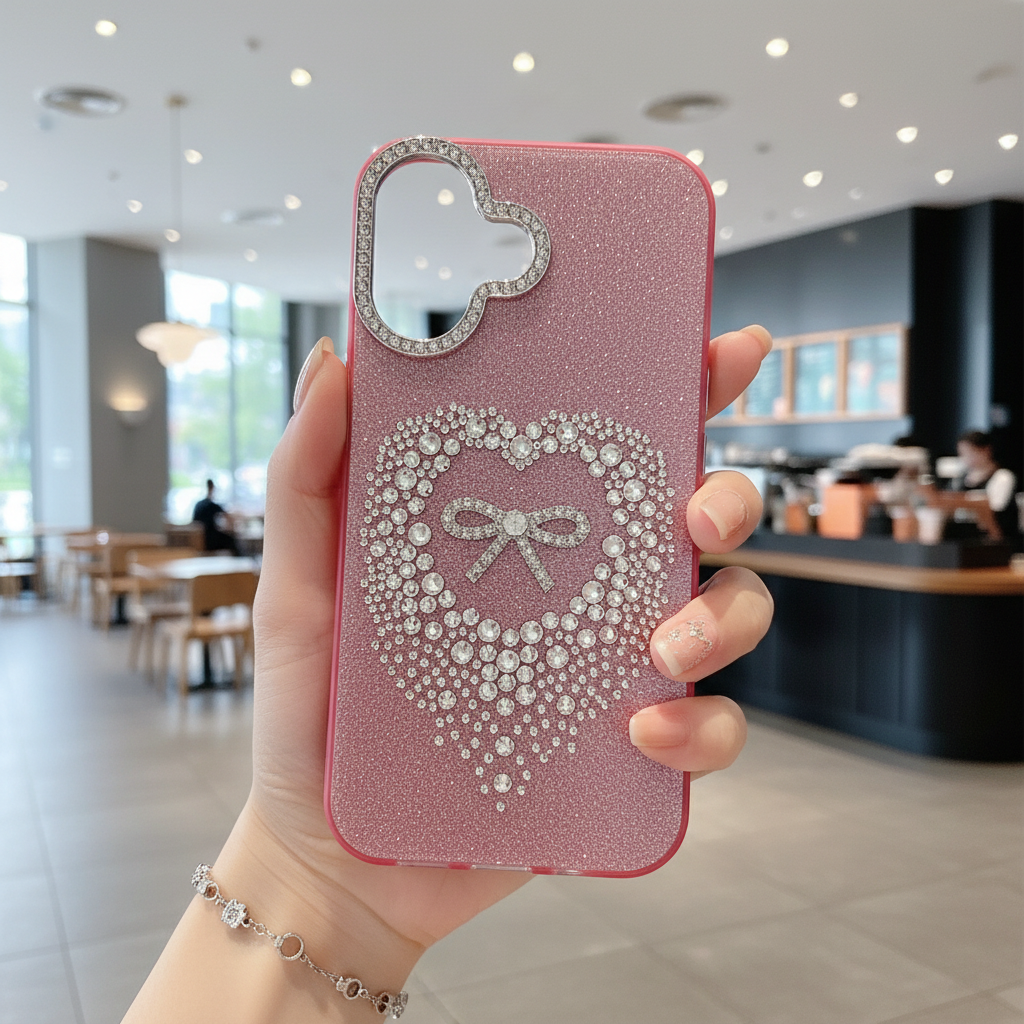 Stardust Heart Shimmer Case Luxury Pink Ribbon & Glitter Shield