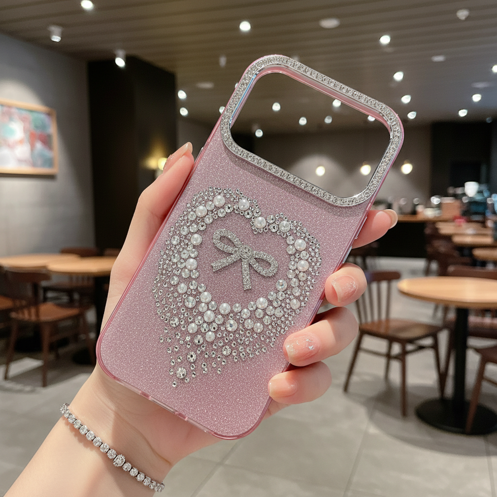 Stardust Heart Shimmer Case Luxury Pink Ribbon & Glitter Shield