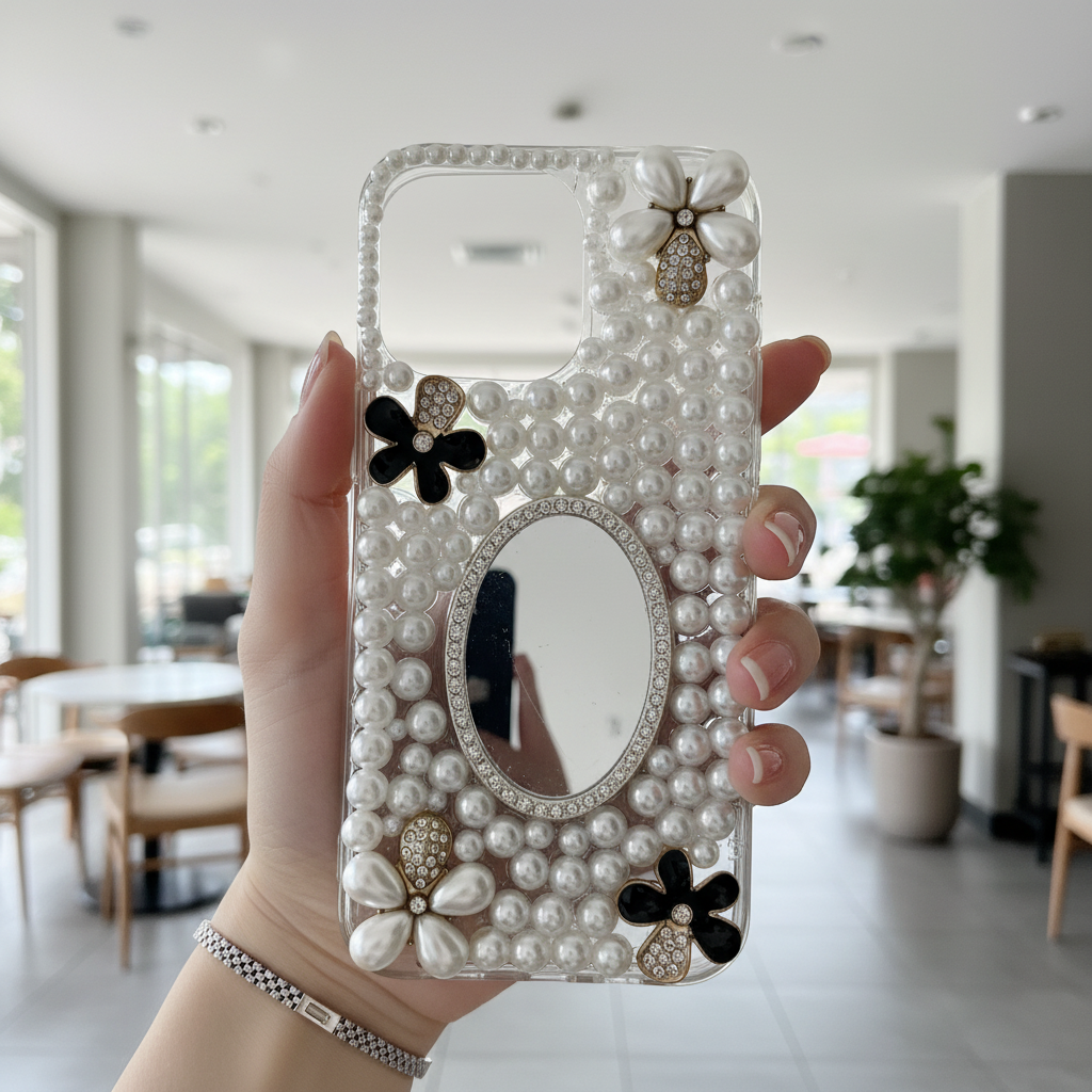 Pearl With Mirror Silicon Phone Case