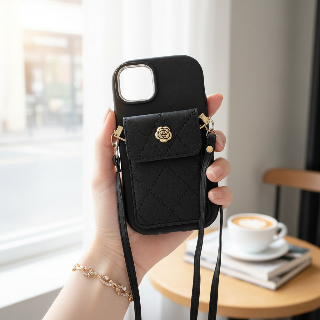 Black Silicon Phone Case With Card-Cash Wallet