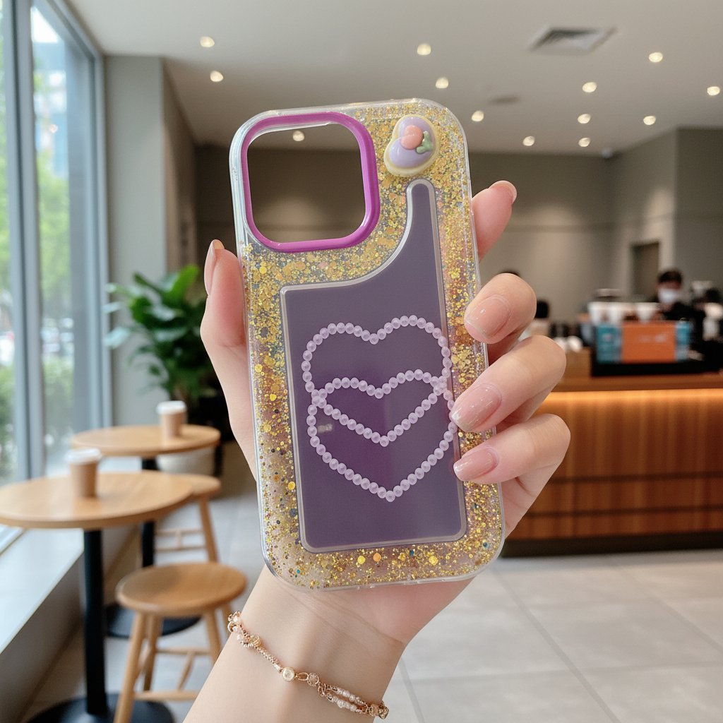 Pink Glitter Diamond Heart Silicon Phone Case