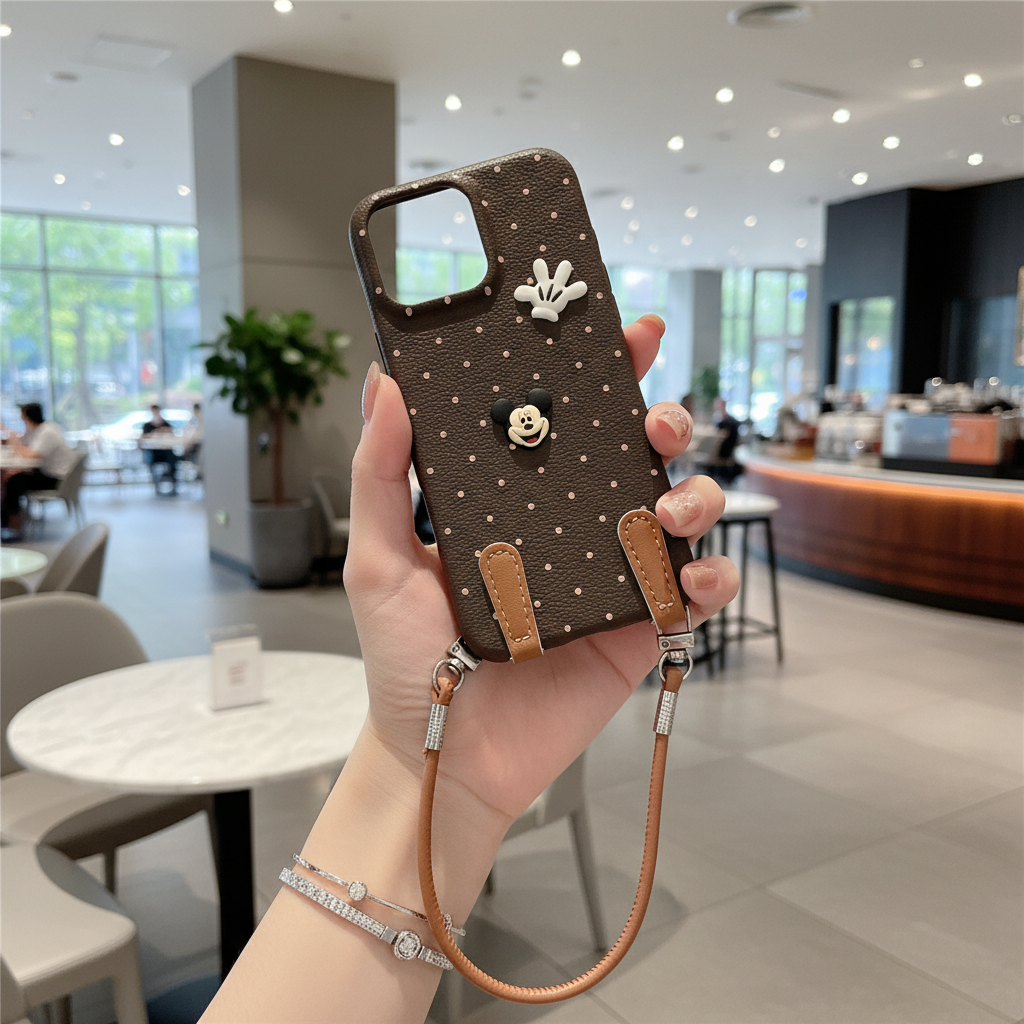 Mickey Mouse Polka Dot Leather Strap - Phone Case For iPhone 13