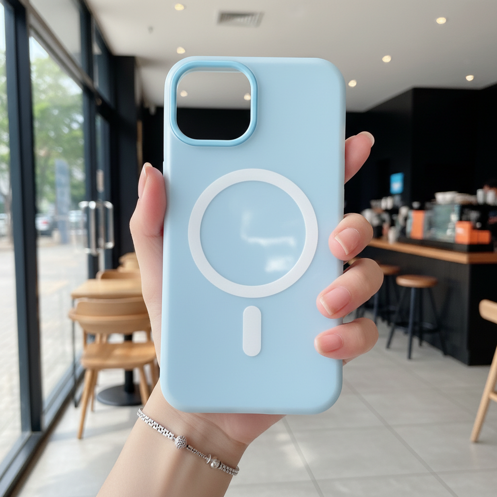 Ocean Blue With White MagSafe Ring Silicone Case