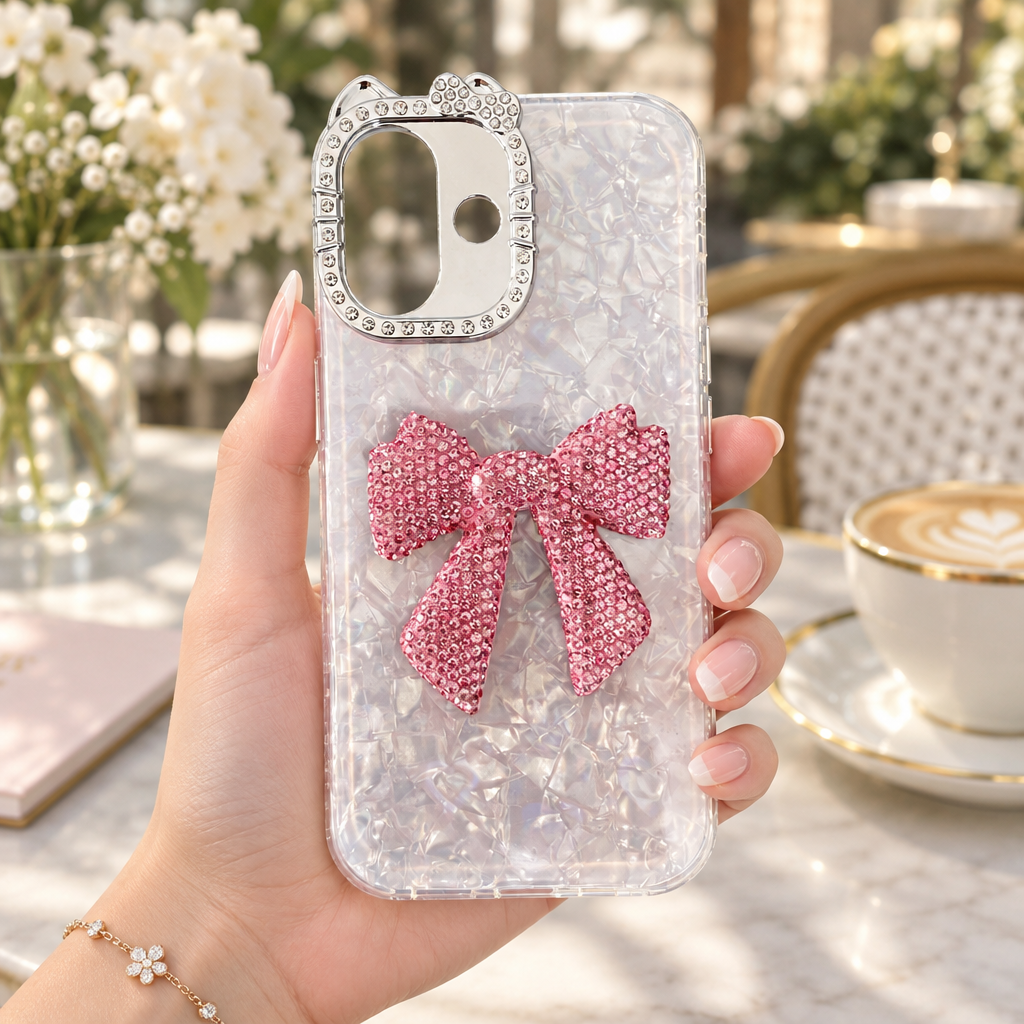 Luxury Bow Bling Case - Pink - Phone Case For iPhone 16 Plus